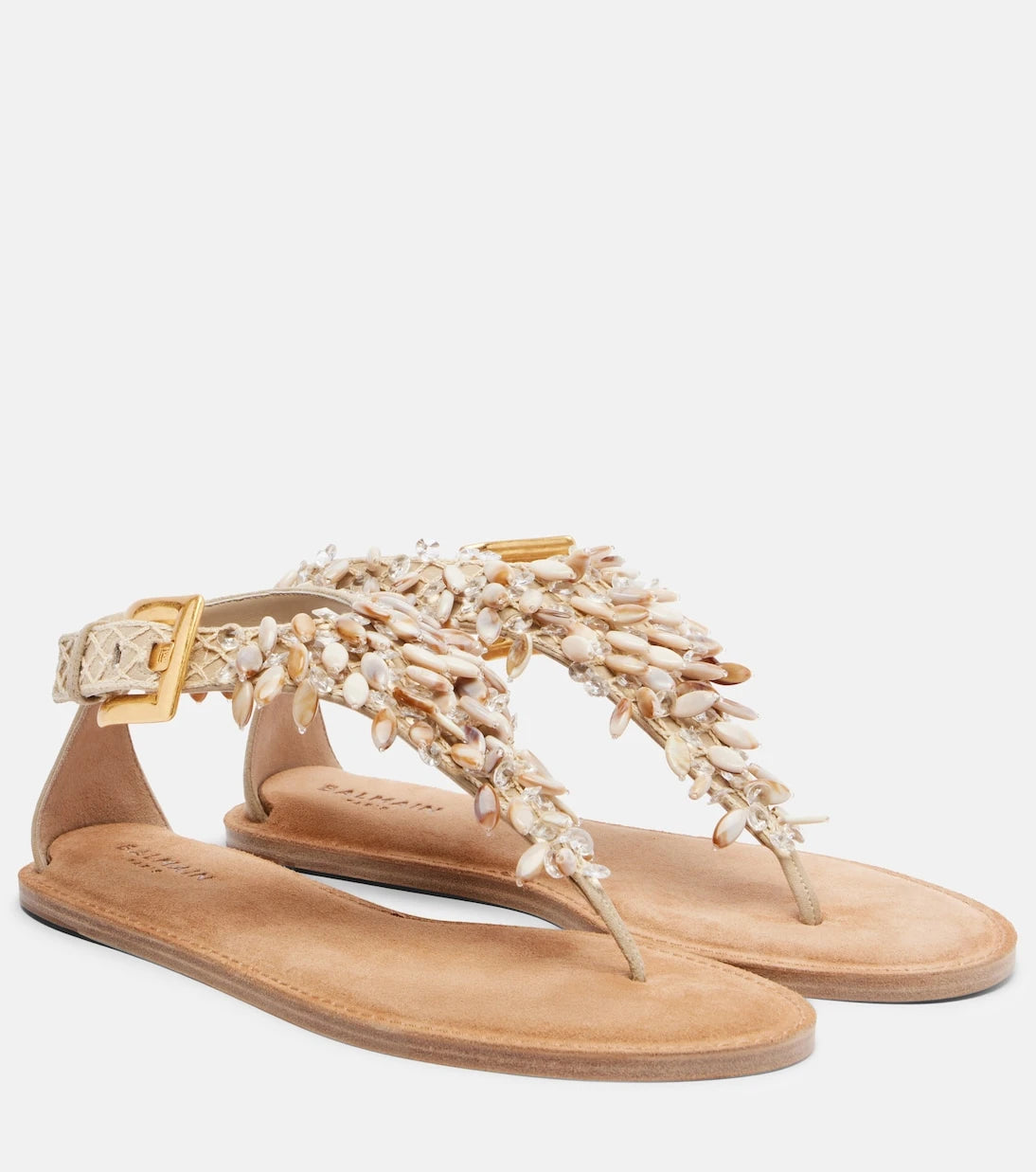 Balmain - Embellished suede thong sandals
