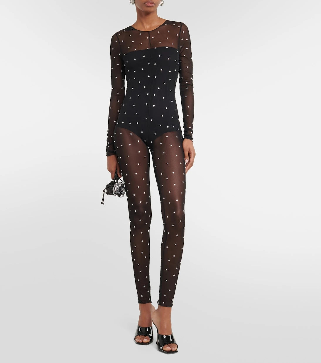 Oséree - Gem embellished mesh jumpsuit