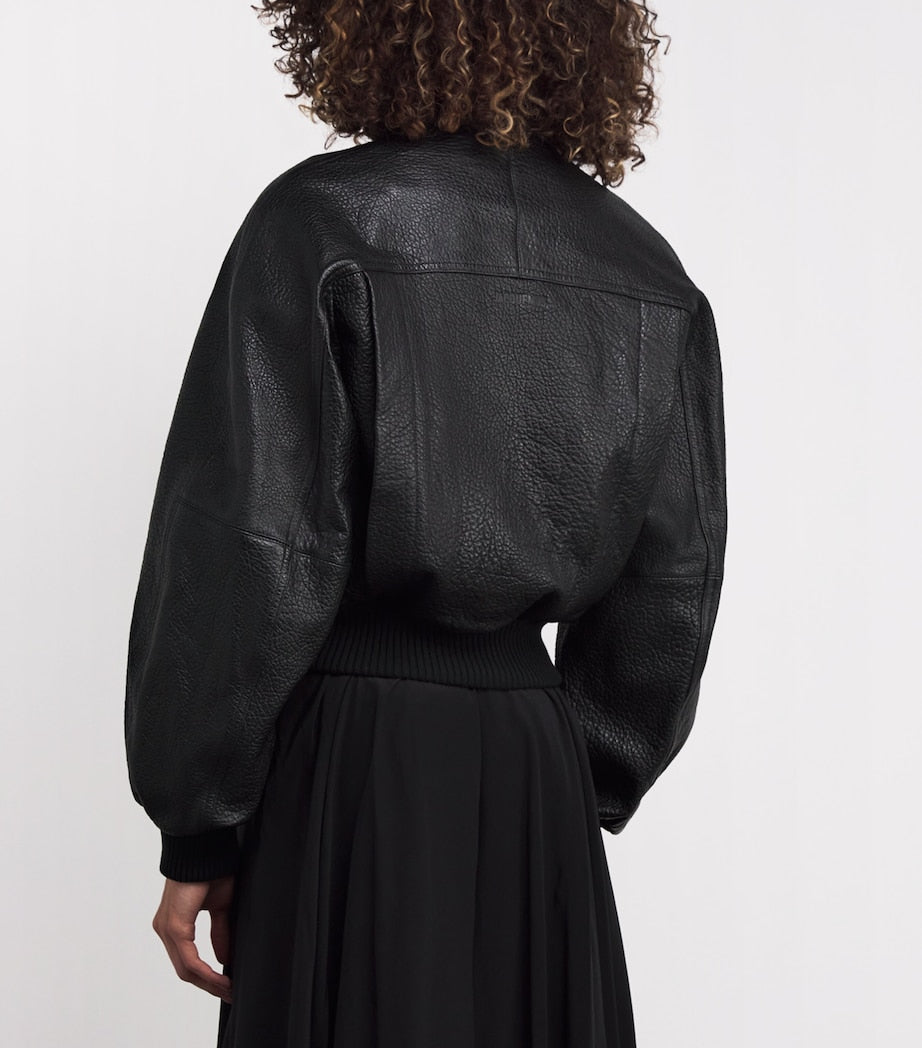 Jacquemus Black Gained Leather Bomber Jacket