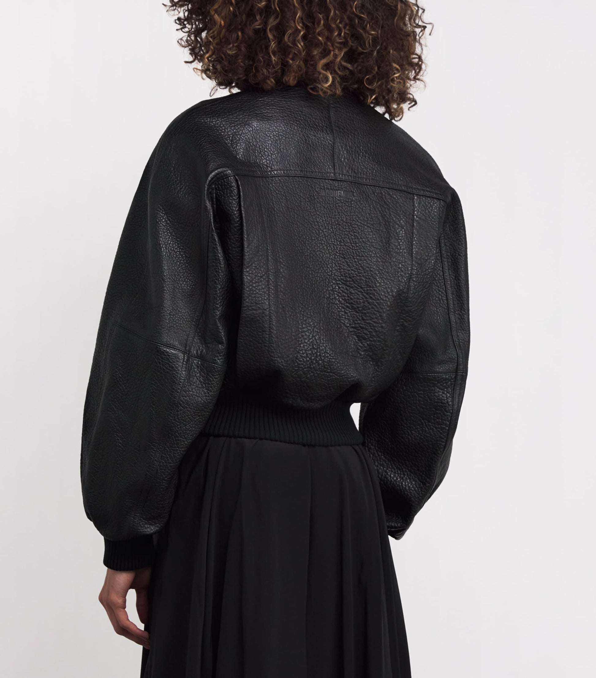 Black Gained Leather Bomber Jacket