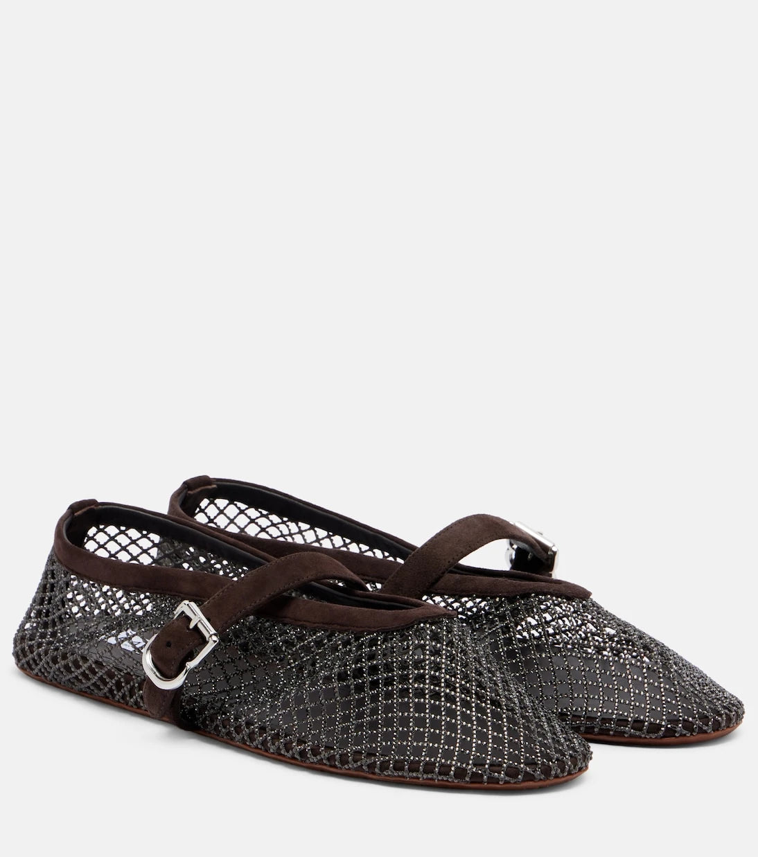 Alaïa - Embellished fishnet Mary Jane flats