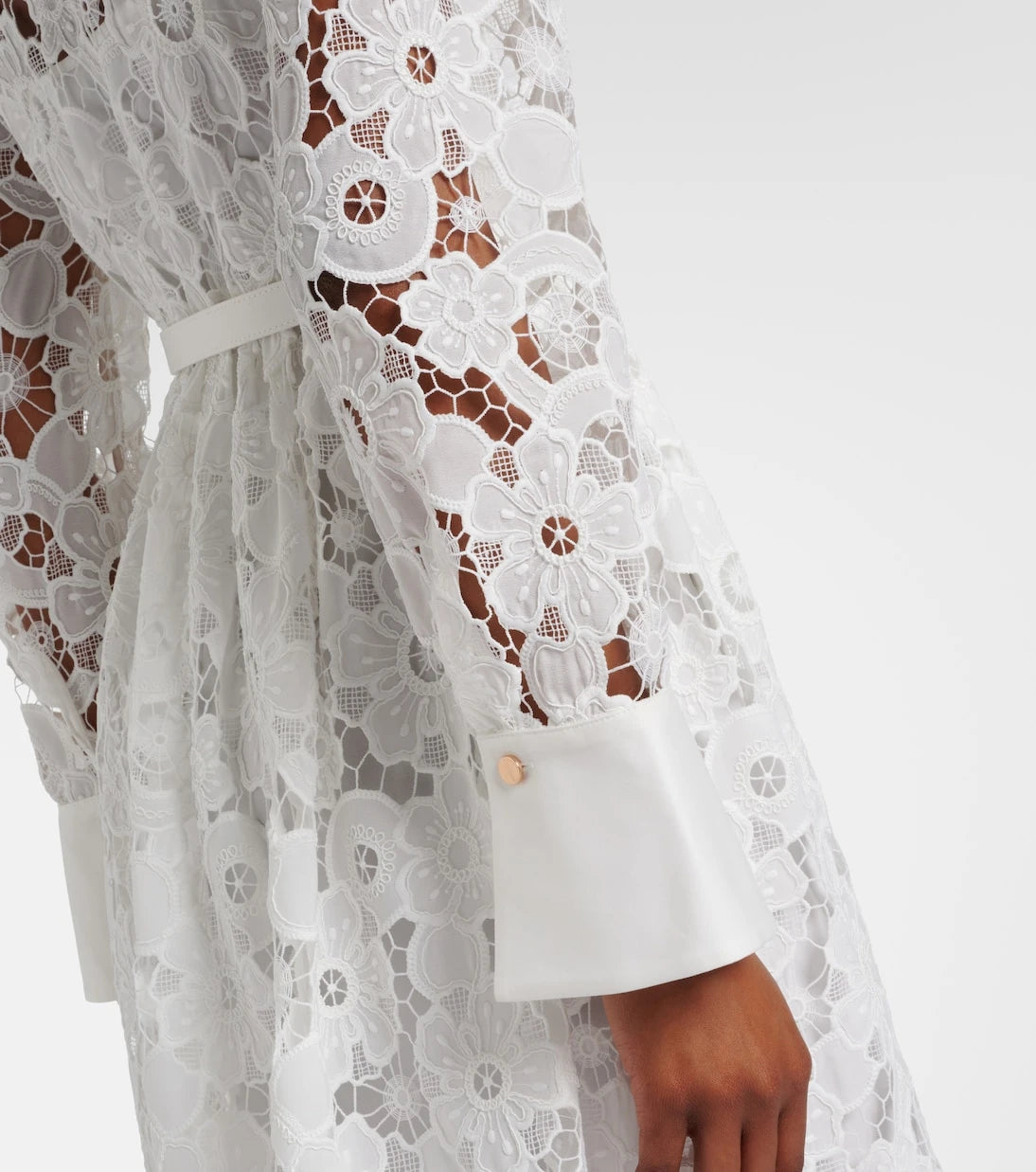 Self-Portrait - Belted guipure lace shirt dress
