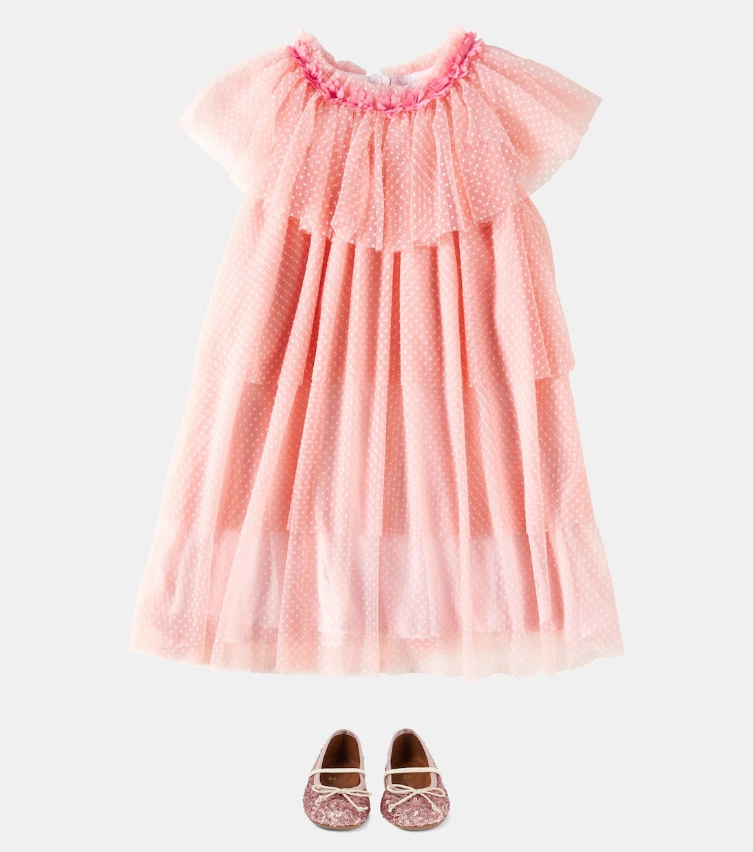 Patachou - Ruffled tiered polka-dot tulle dress
