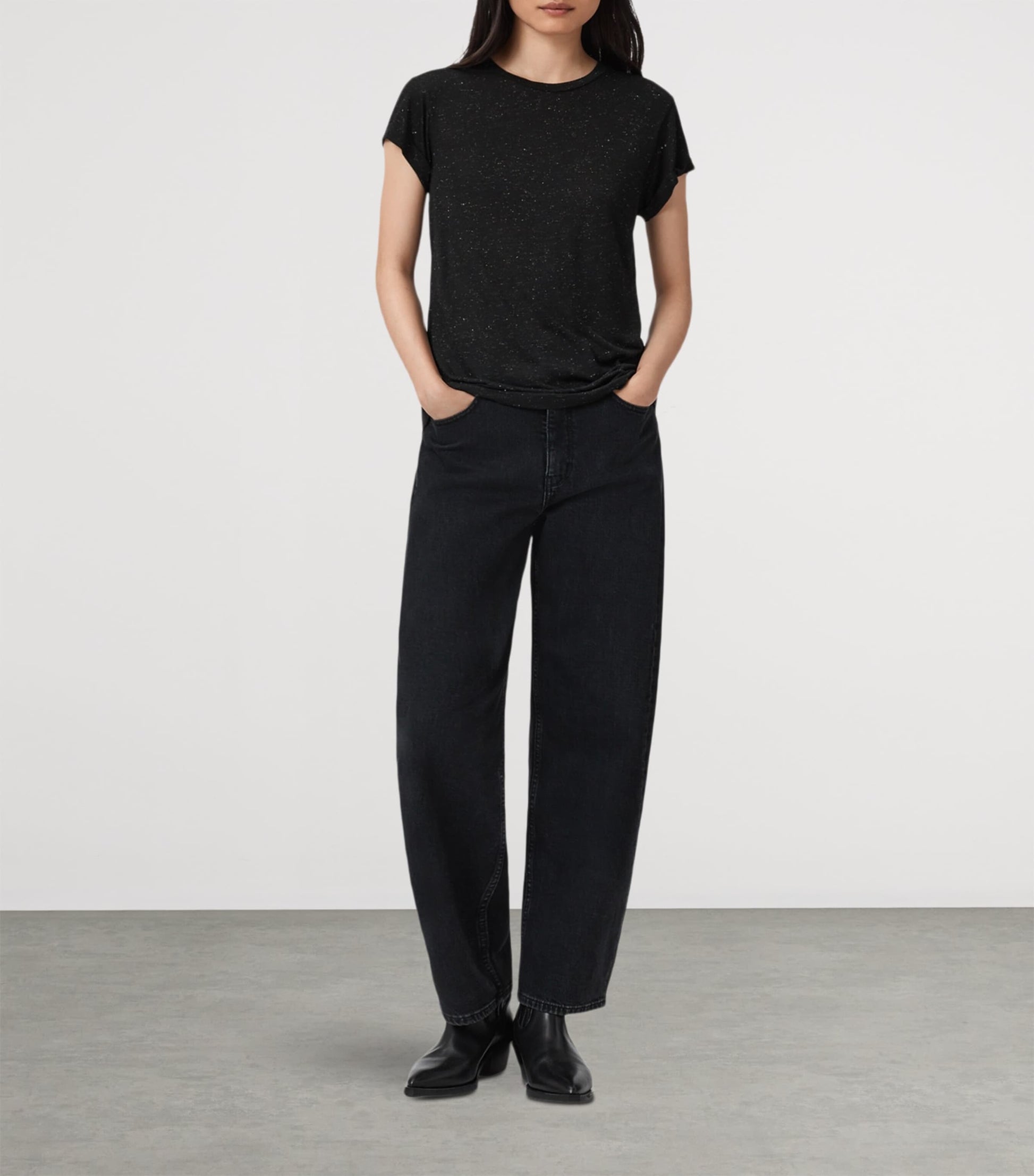 AllSaints Black Anna Shimmer T-Shirt