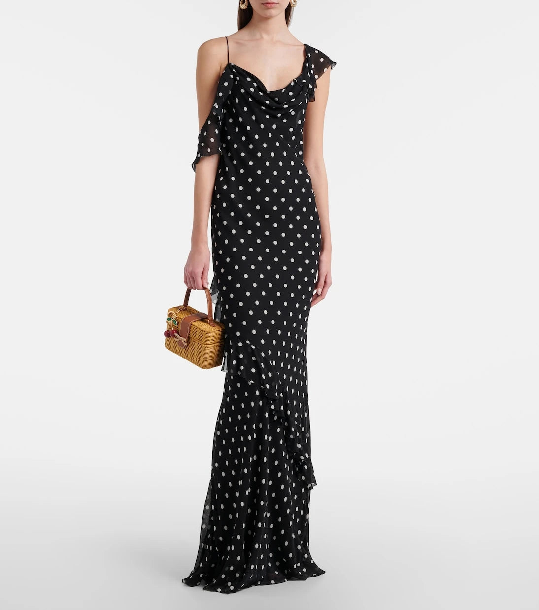Self-Portrait - Polka-dot ruffled georgette gown