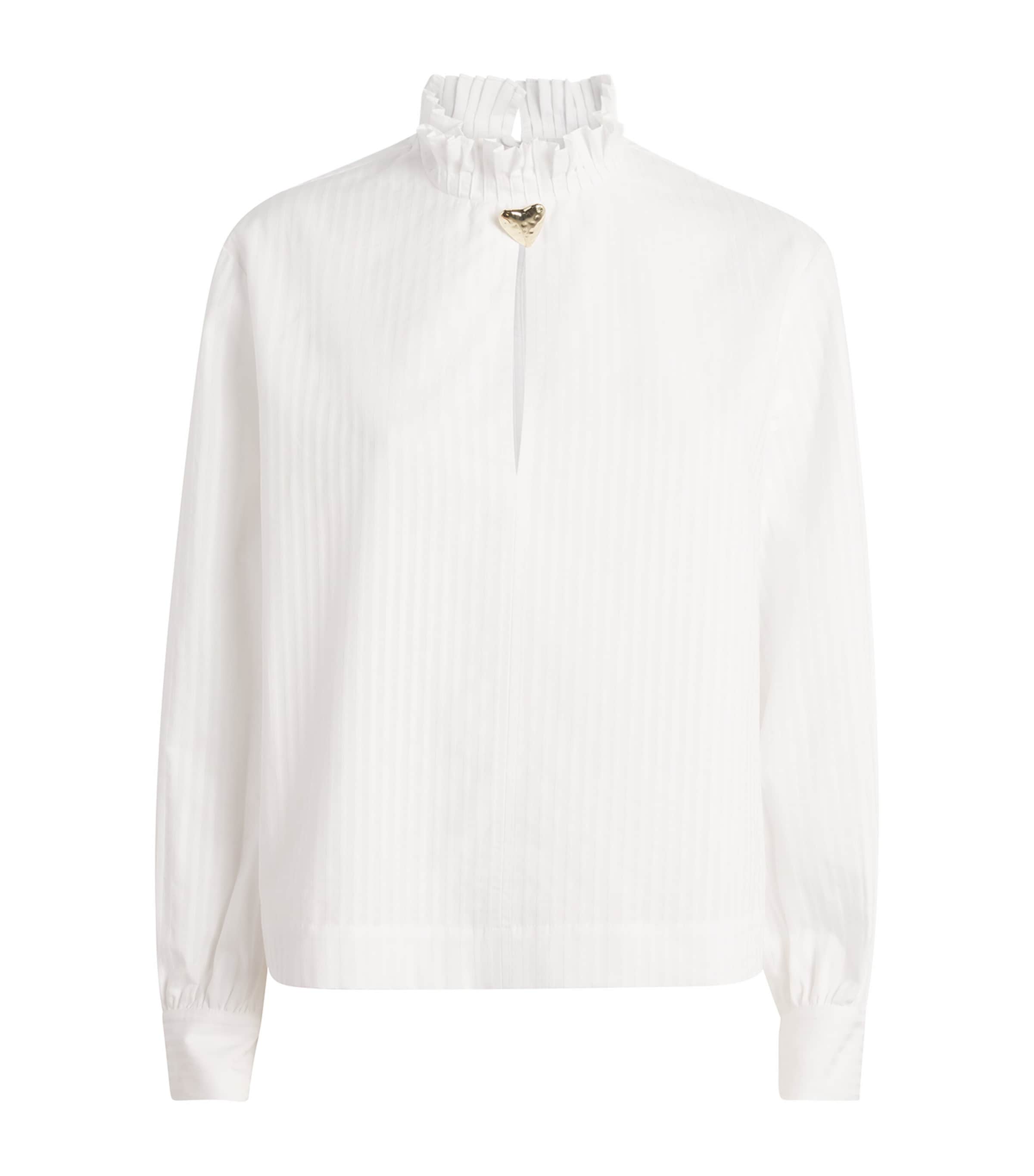 White Cotton Ruffled Collar Blouse