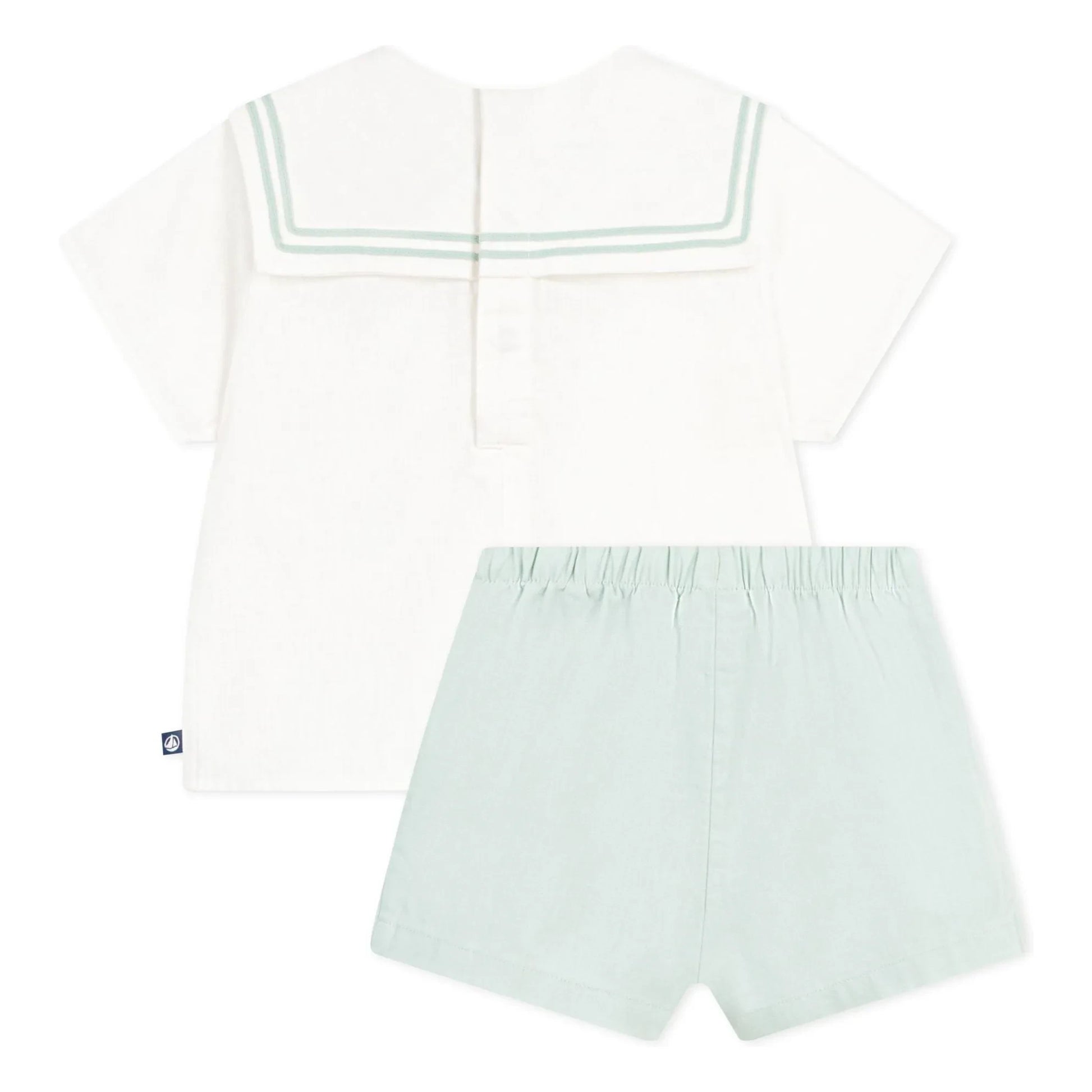 Petit Bateau - Navy collar top and linen shorts set | Sage