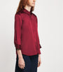 L'Agence Red Silk Cropped-Sleeve Dani Blouse