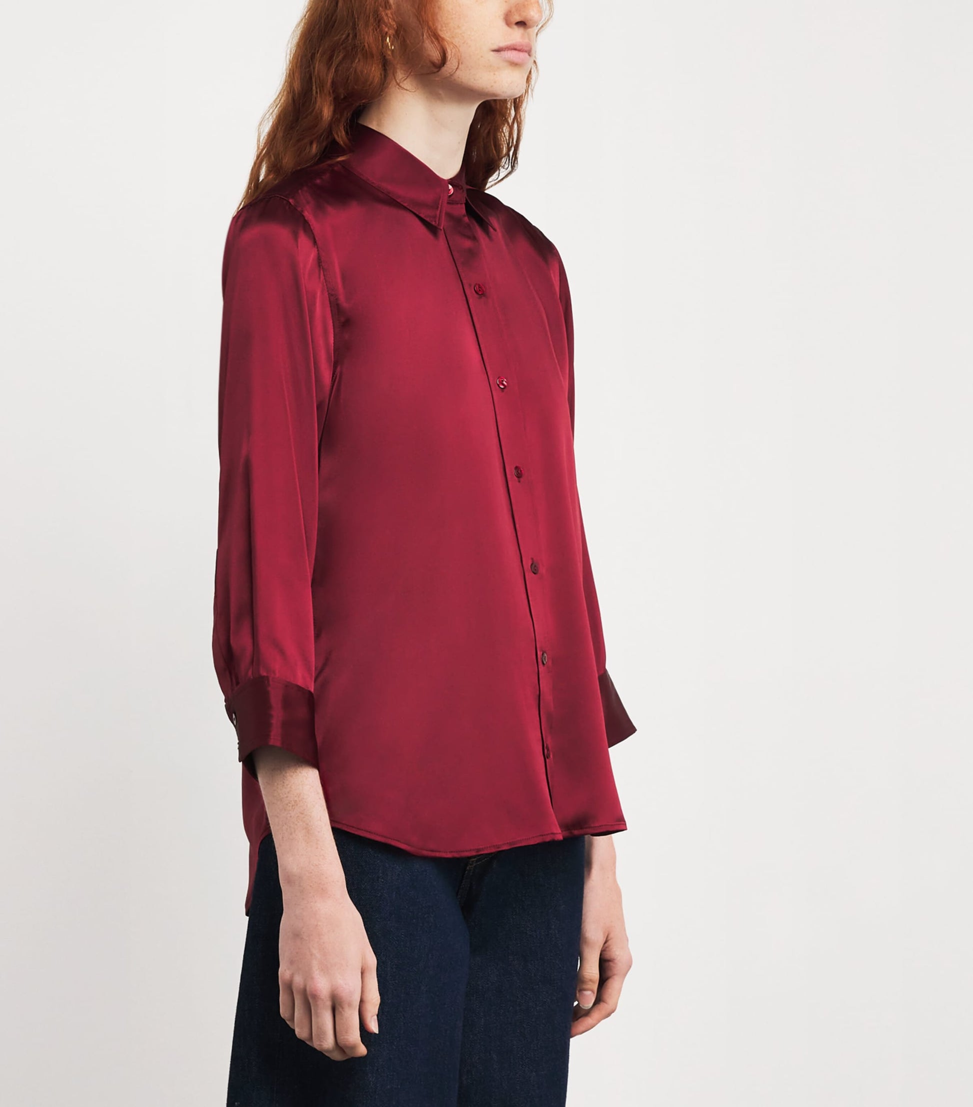 L'Agence Red Silk Cropped-Sleeve Dani Blouse