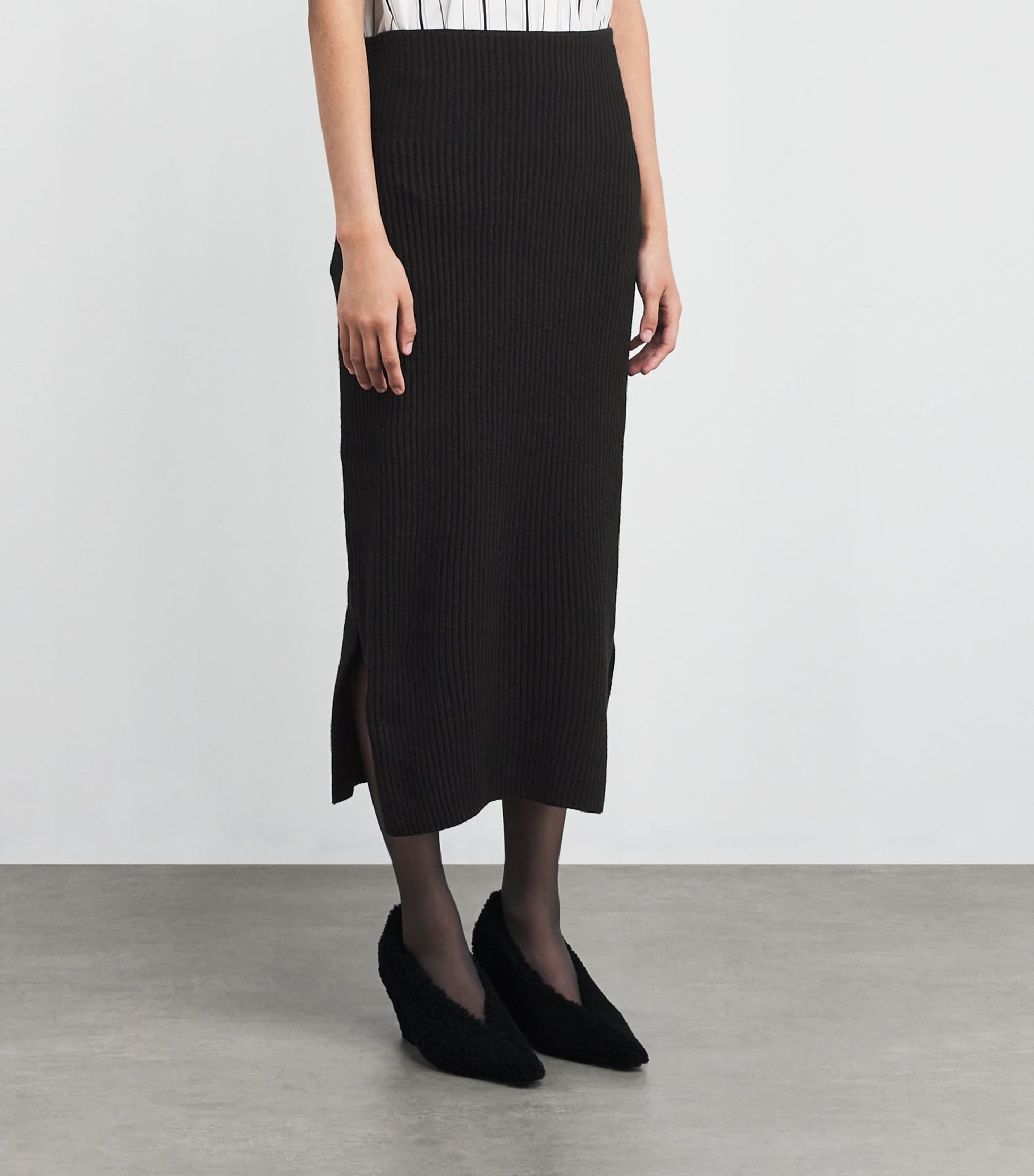 Iris Von Arnim Black Cashmere High-Waist Asina Midi Skirt