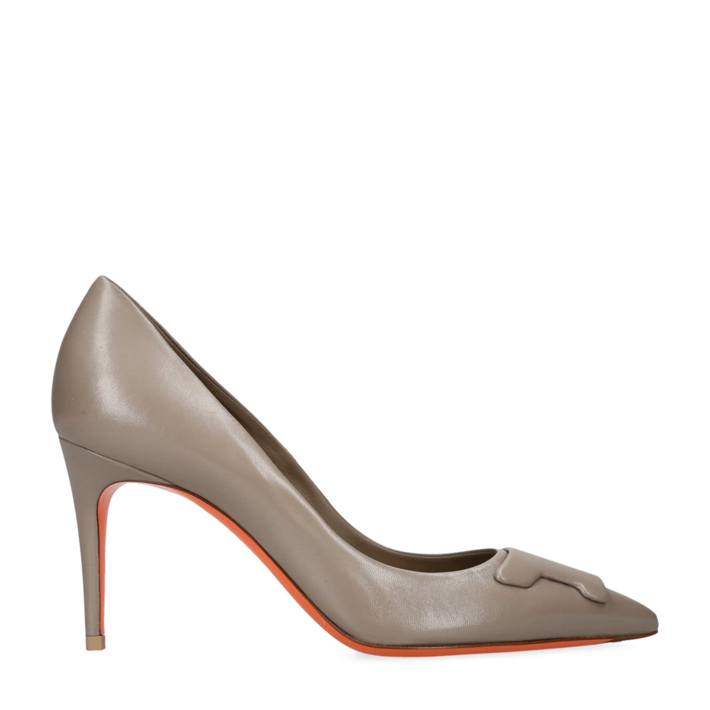 Grey Leather Sibille Pumps 85
