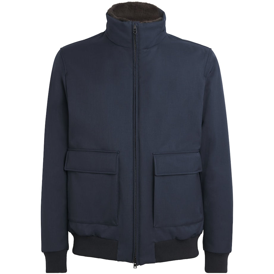Navy Wool Bomber Jacket