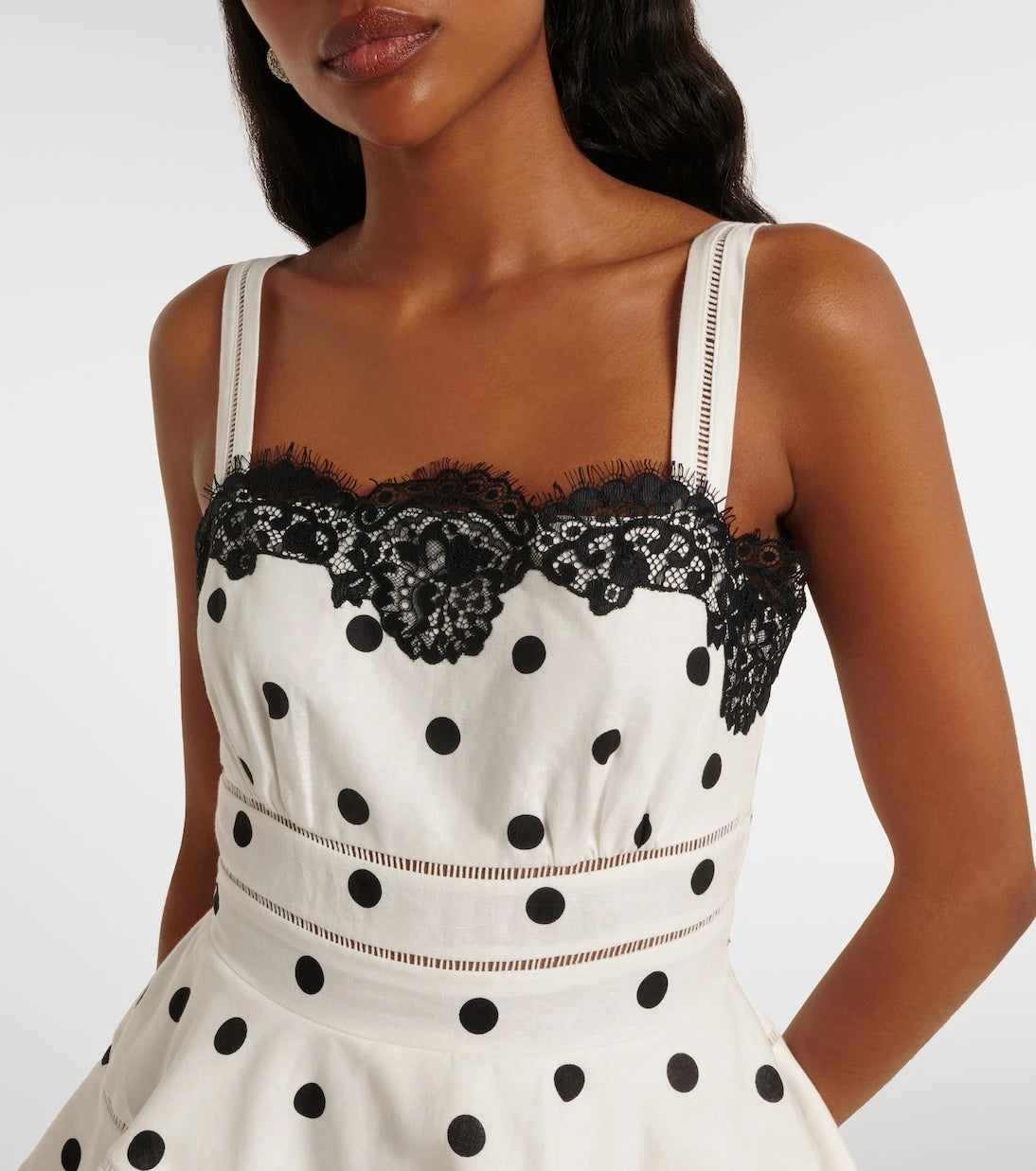 Self-Portrait - Polka-dot linen and cotton midi dress