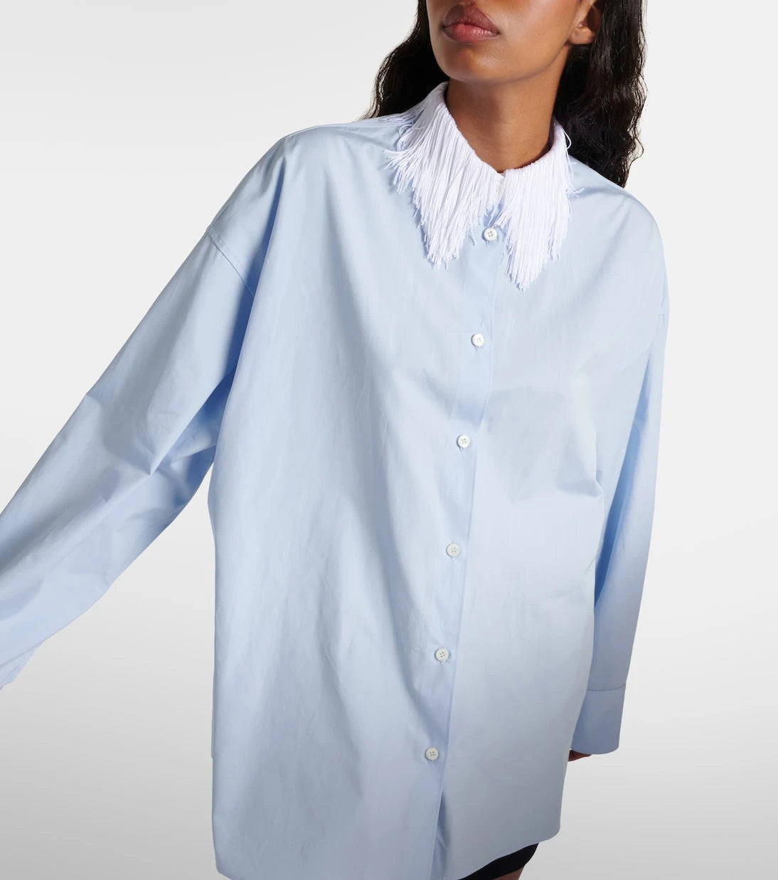 Prada - Fringe-trimmed cotton poplin shirt