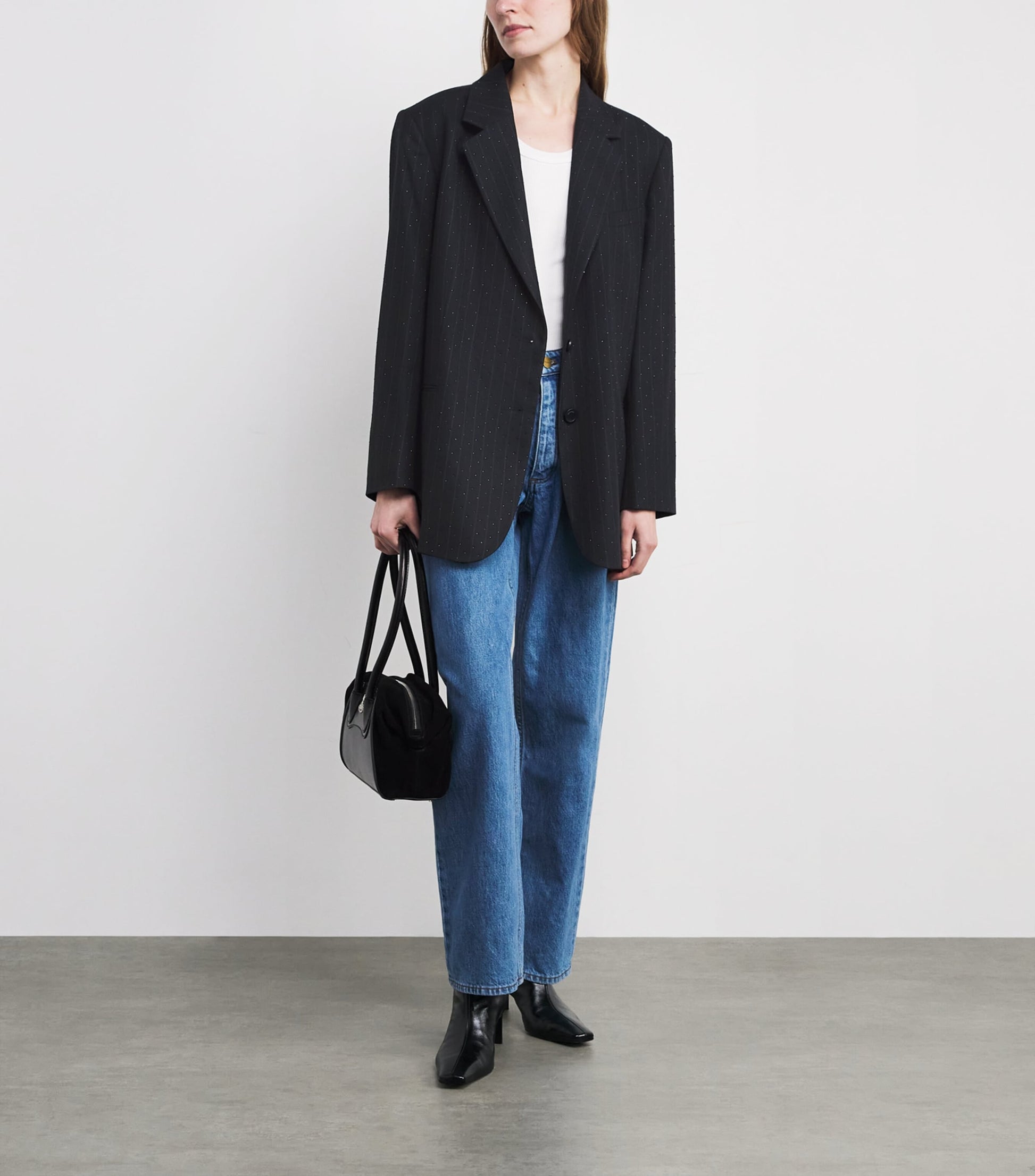 Pinstripe Rhinestone-Embellished Blazer