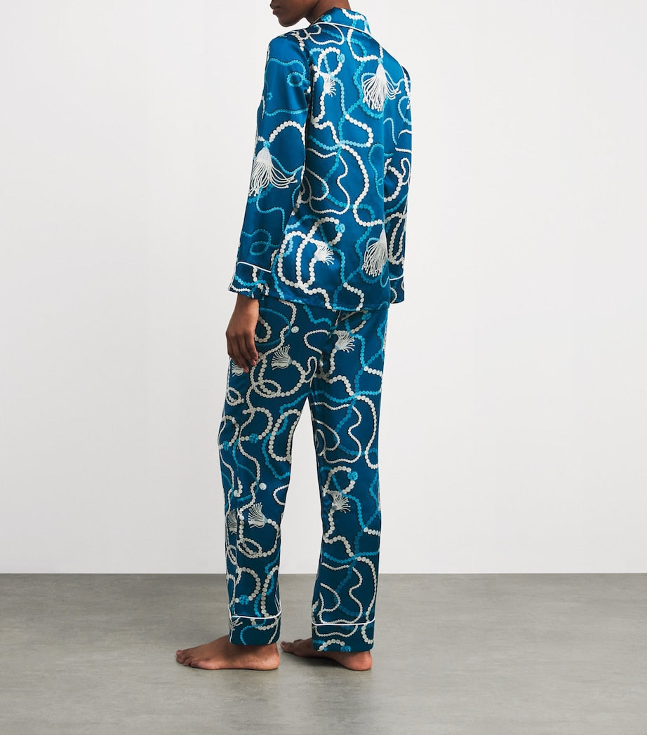 Silk Floral Lila Periwinkle Pyjama Set