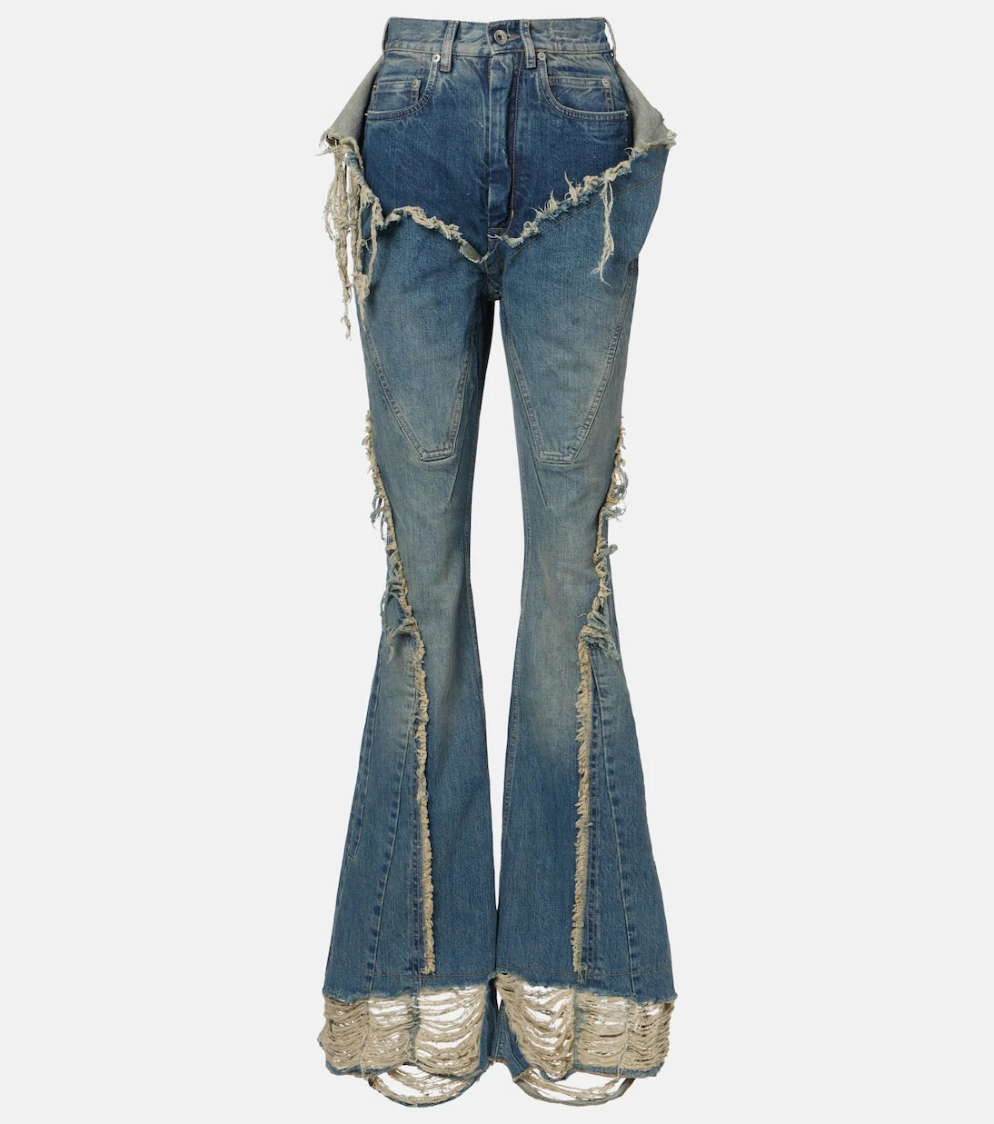 Rick Owens - Silvered distressed flared jeans
