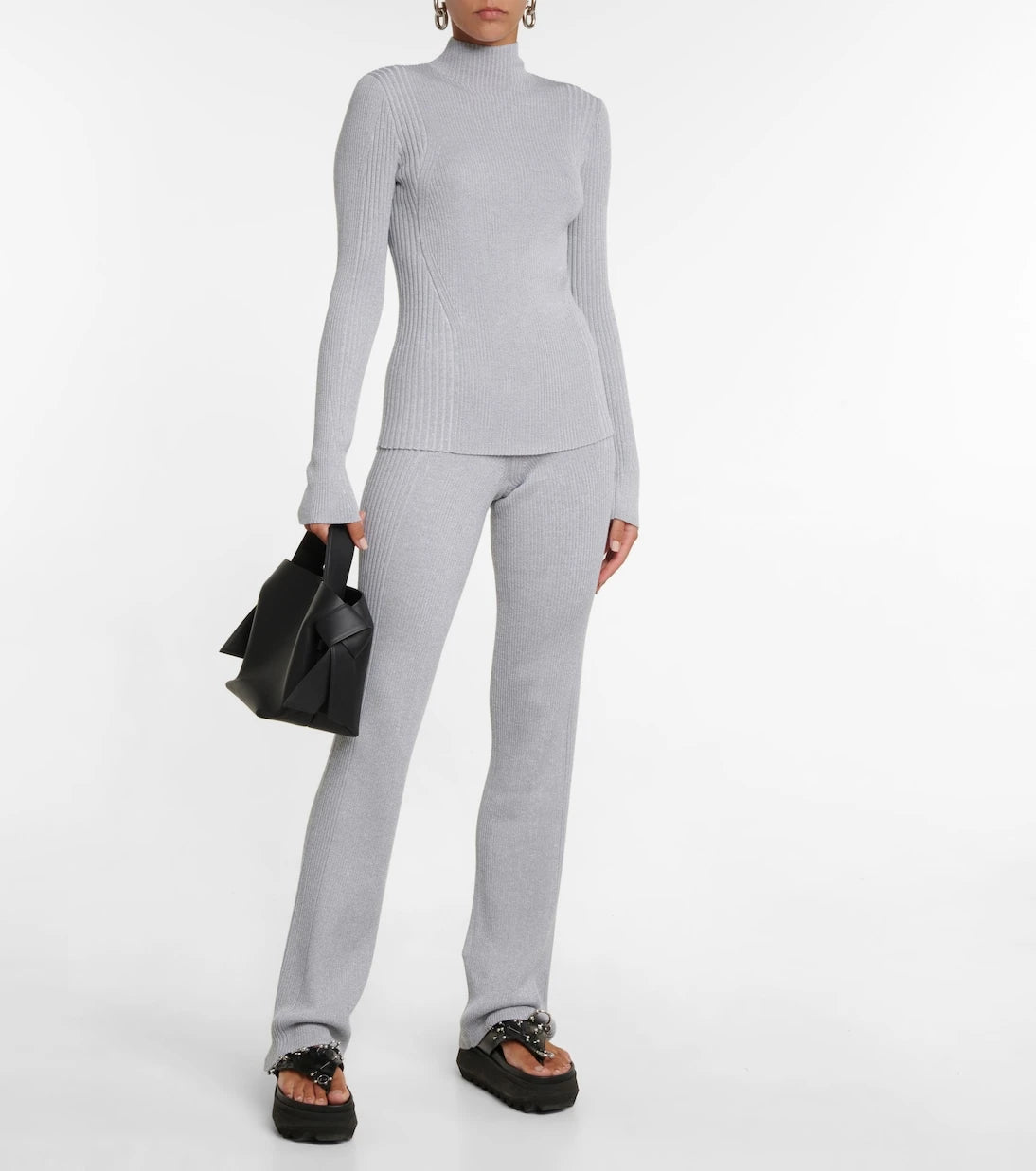 Dion Lee - Ribbed-knit mid-rise flared pants