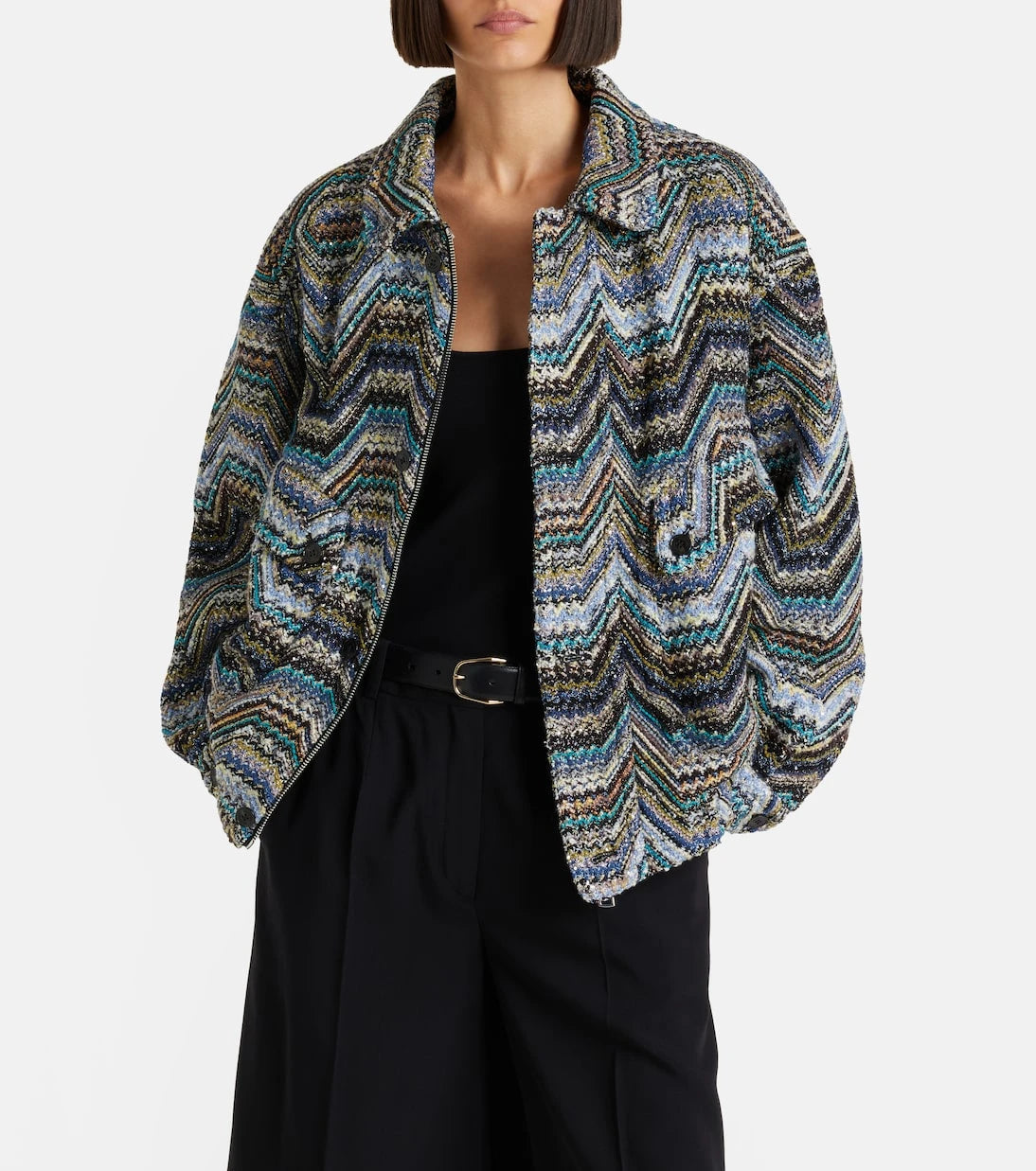 Missoni - جاكيت صوف بقصة كبيرة بنقشة متعرجة جاكار