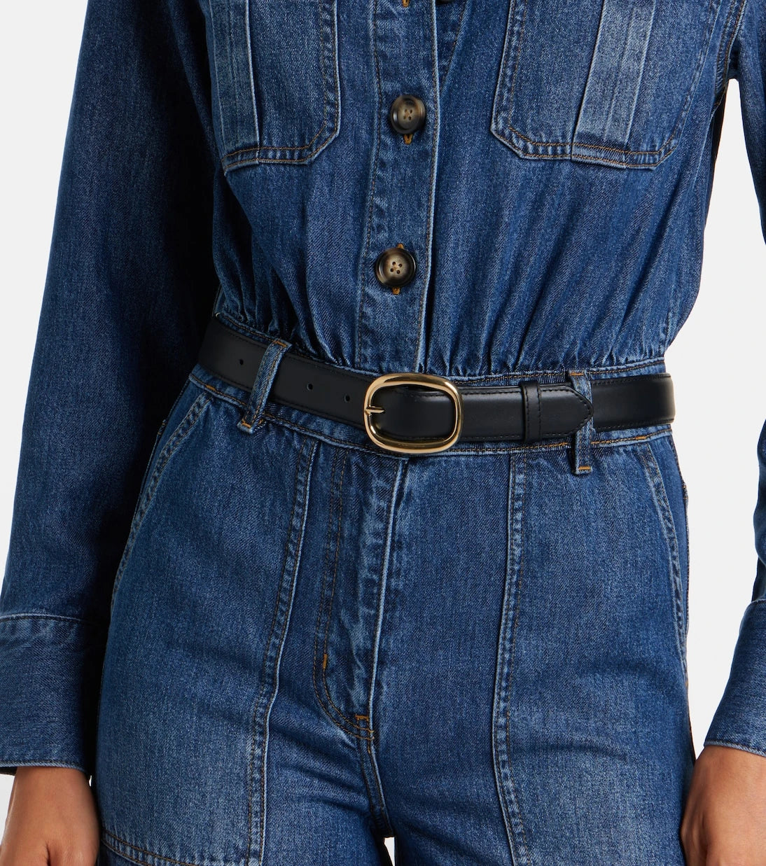 Self-Portrait - Belted denim jumpsuit