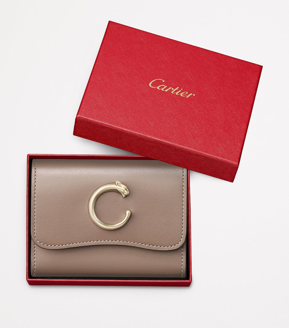 Beige Calfskin Panthère de Cartier Mini Wallet