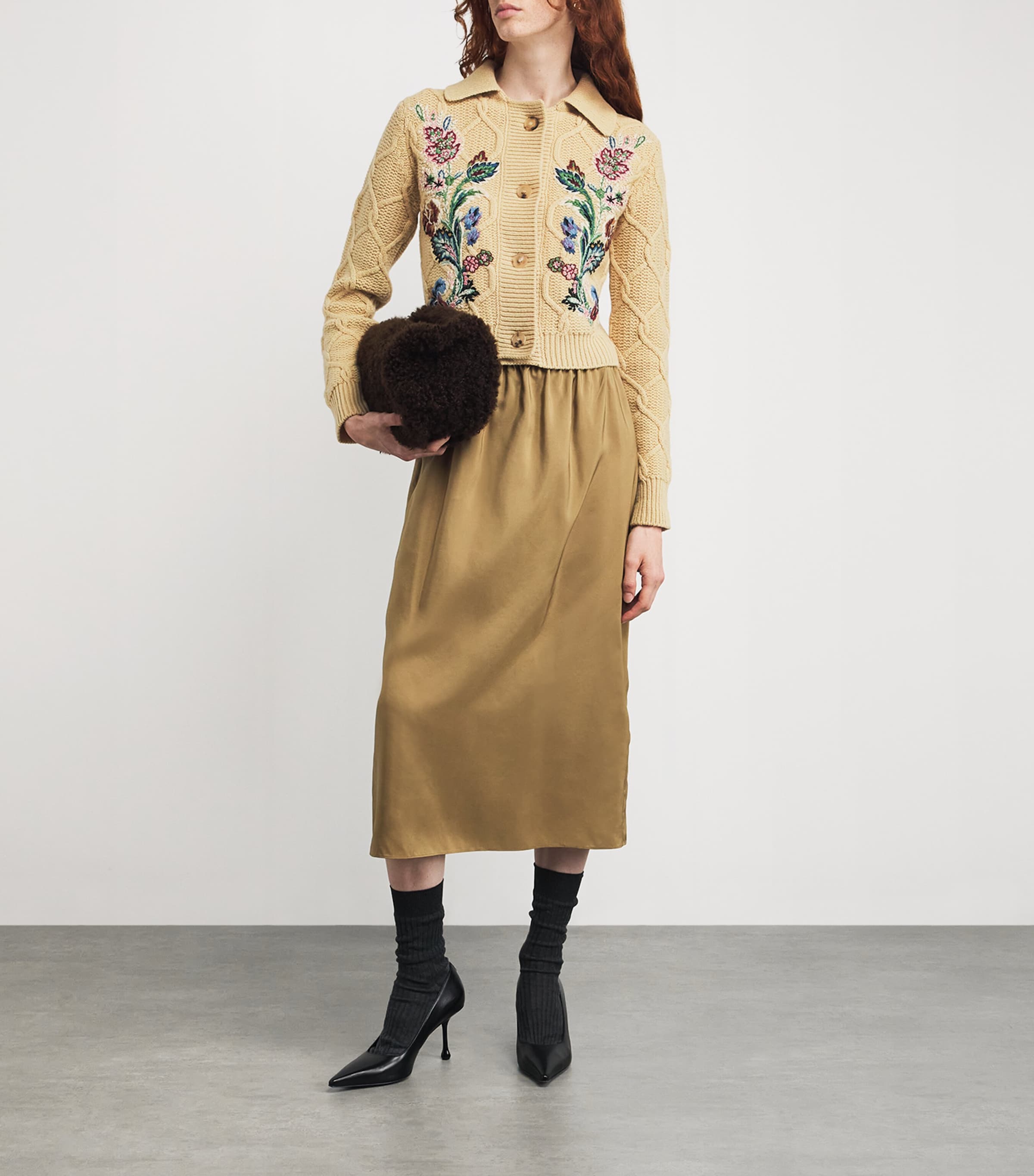 Yellow Wool-Cashmere Embroidered Cardigan