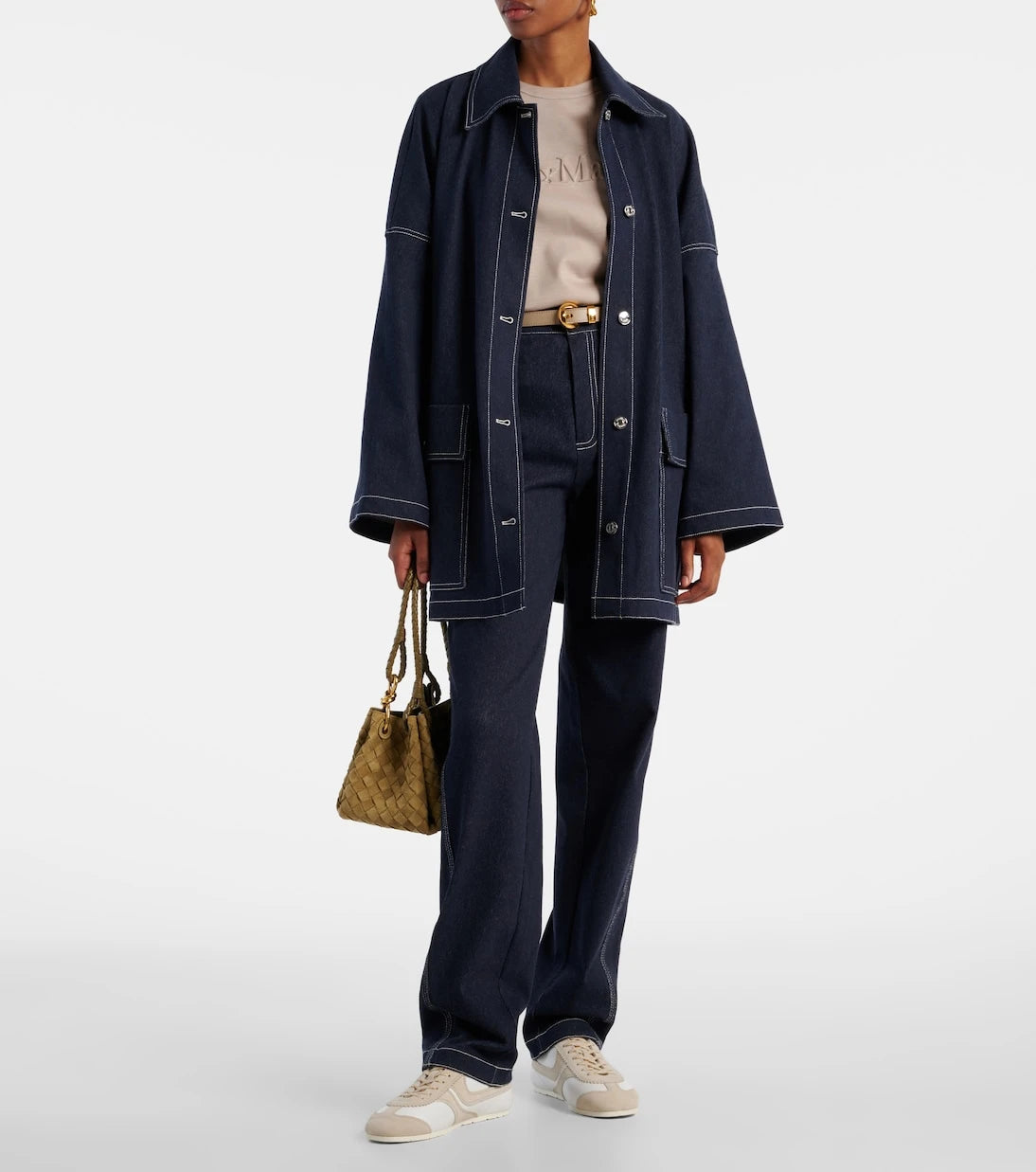 Max Mara - بنطلون جينز زيبللو بقصة مستقيمة وخصر مرتفع