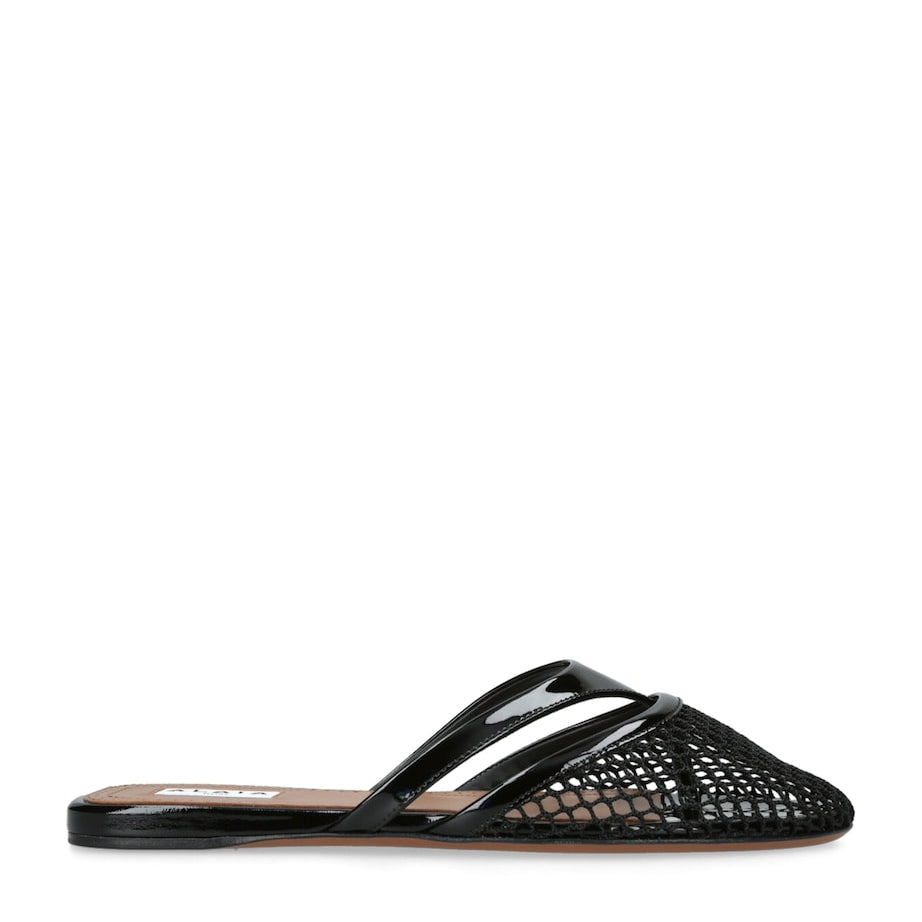 Alaïa Black Infradito Fishnet Flat Mules