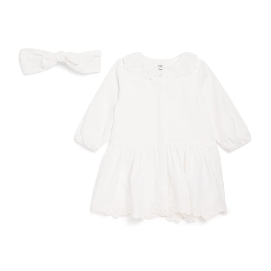 Chloé Kids Cotton Embroidered Dress and Headband Set (1-18 Months)