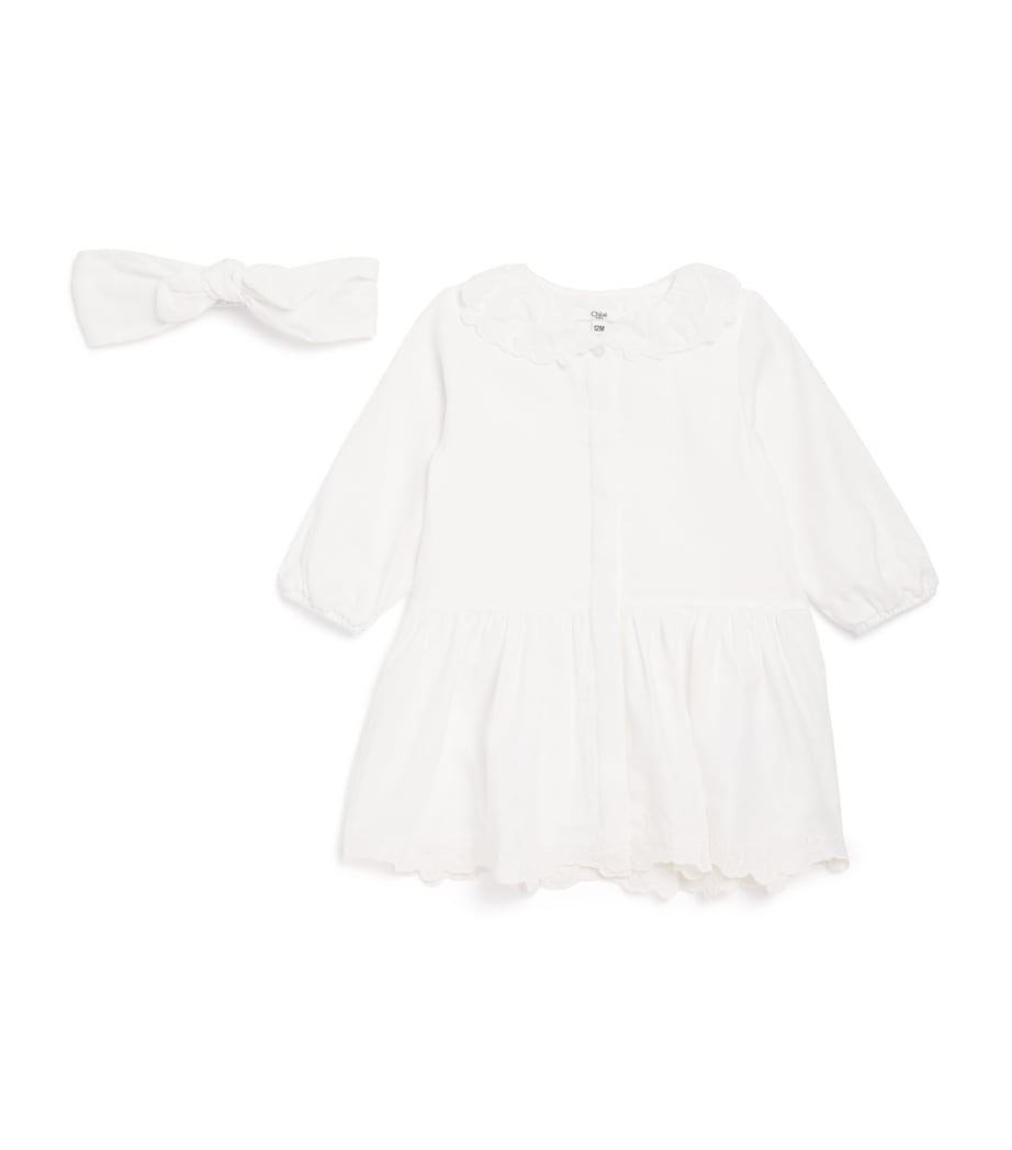 Chloé Kids Cotton Embroidered Dress and Headband Set (1-18 Months)