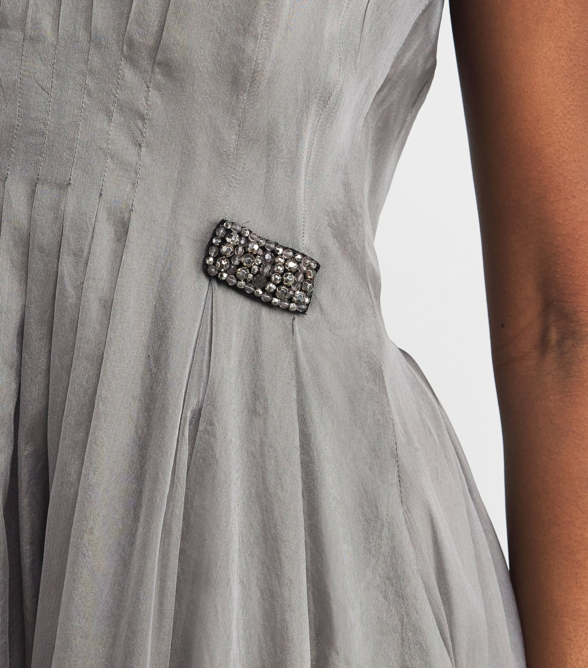 Max Mara Grey Silk-Blend Organza Midi Dress