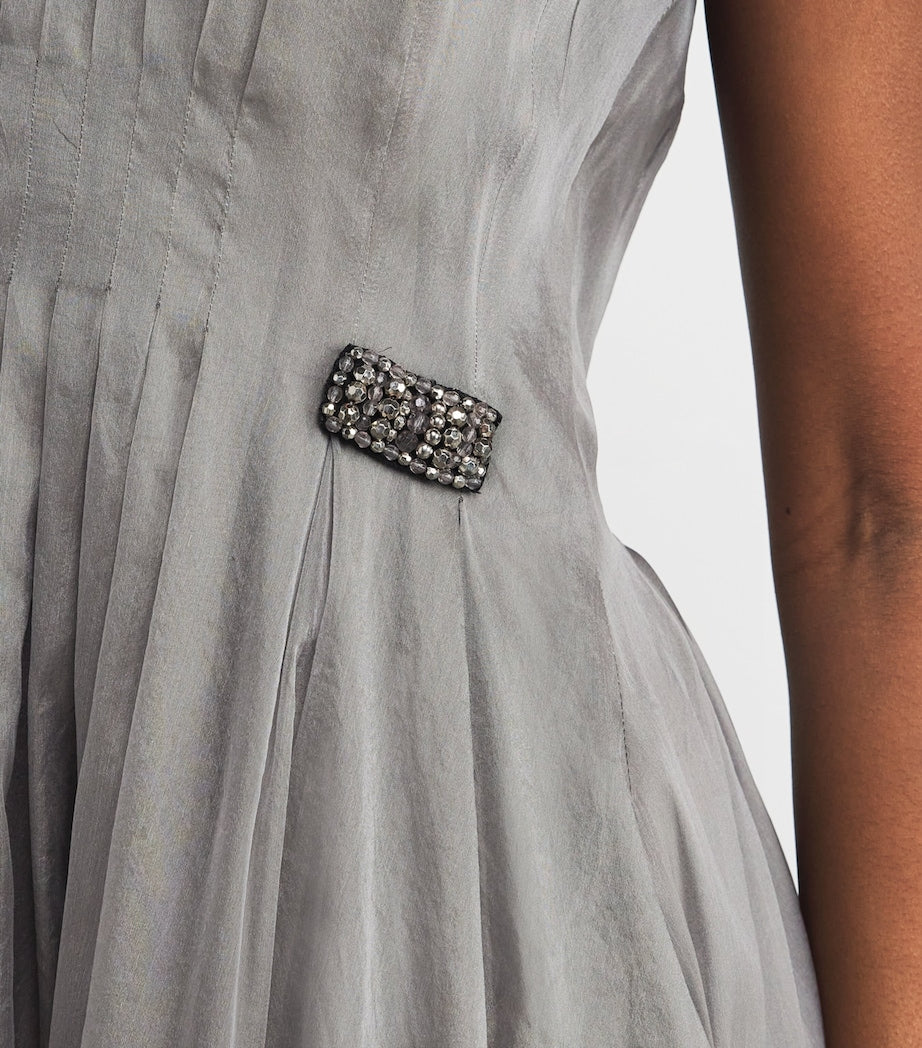 Max Mara Grey Silk-Blend Organza Midi Dress