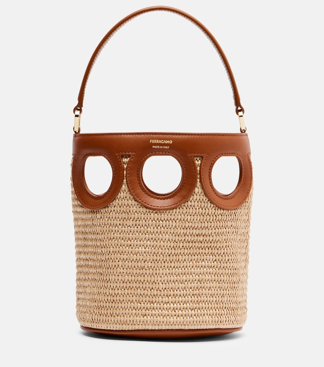 Ferragamo - Gancini Small raffia bucket bag