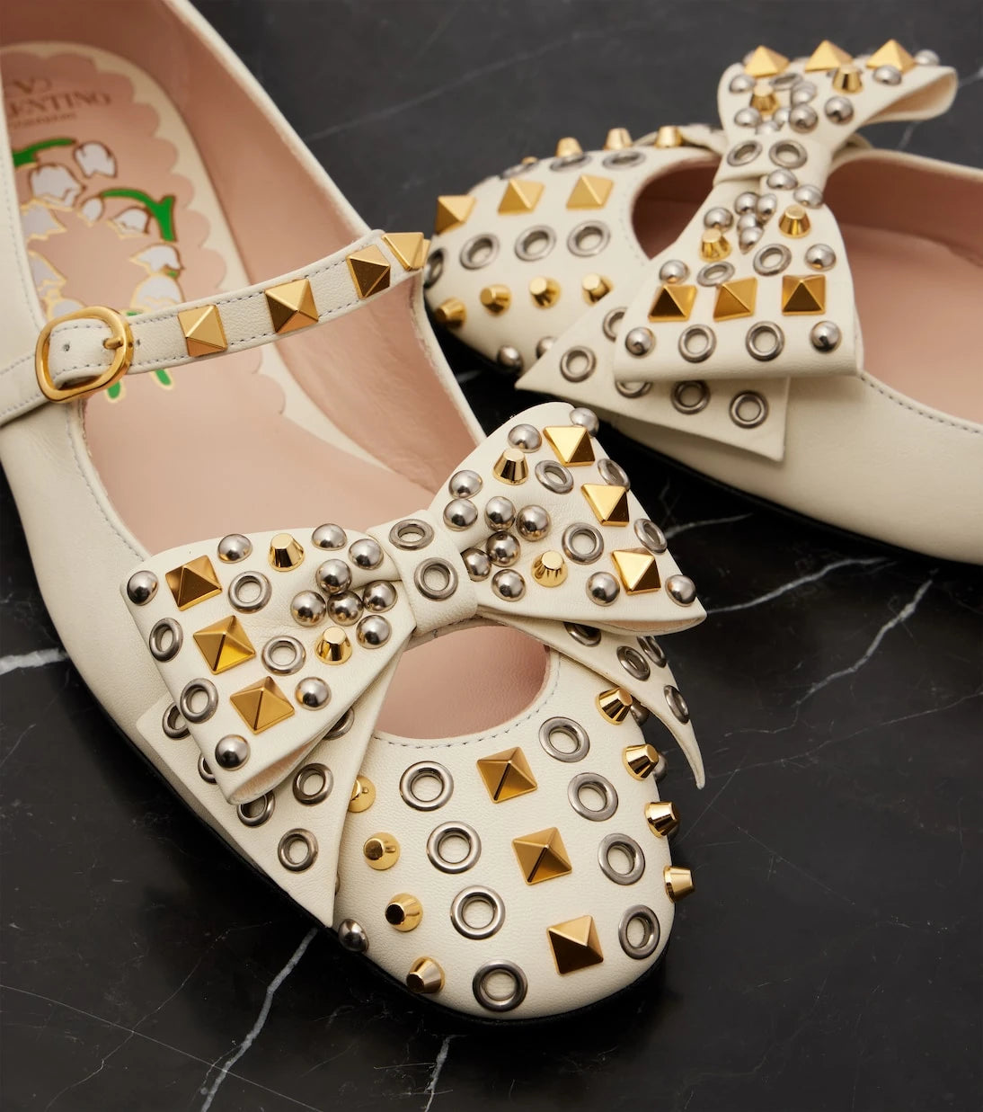 Valentino Garavani - Bowow studded leather Mary Jane flats