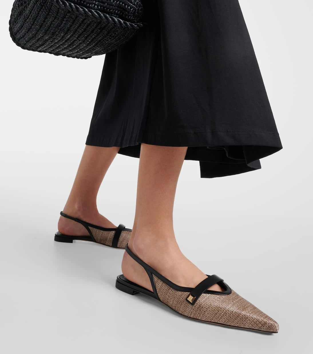 Max Mara - Leather-trimmed slingback flats