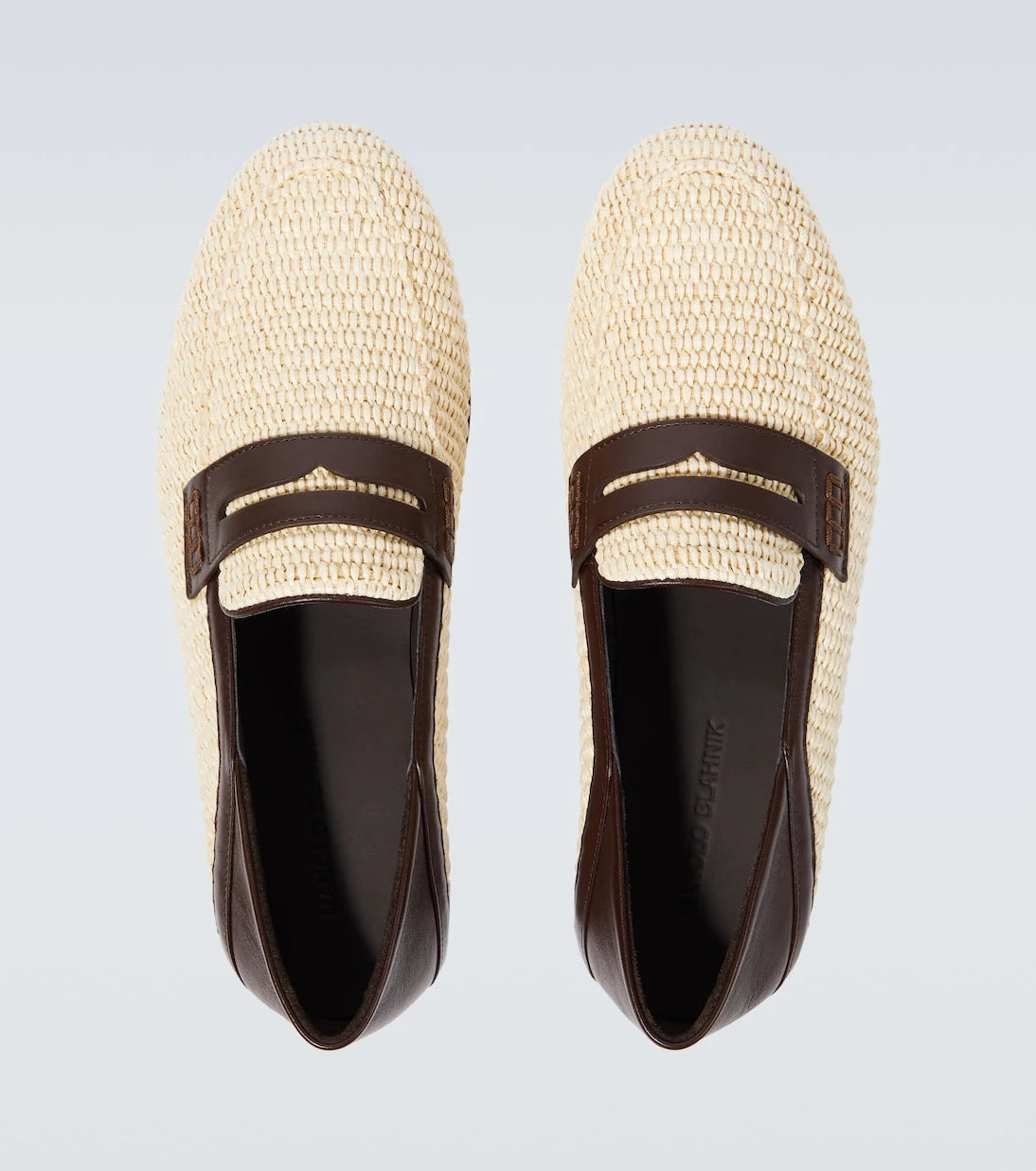 Manolo Blahnik - Padstow leather-trimmed raffia penny loafers