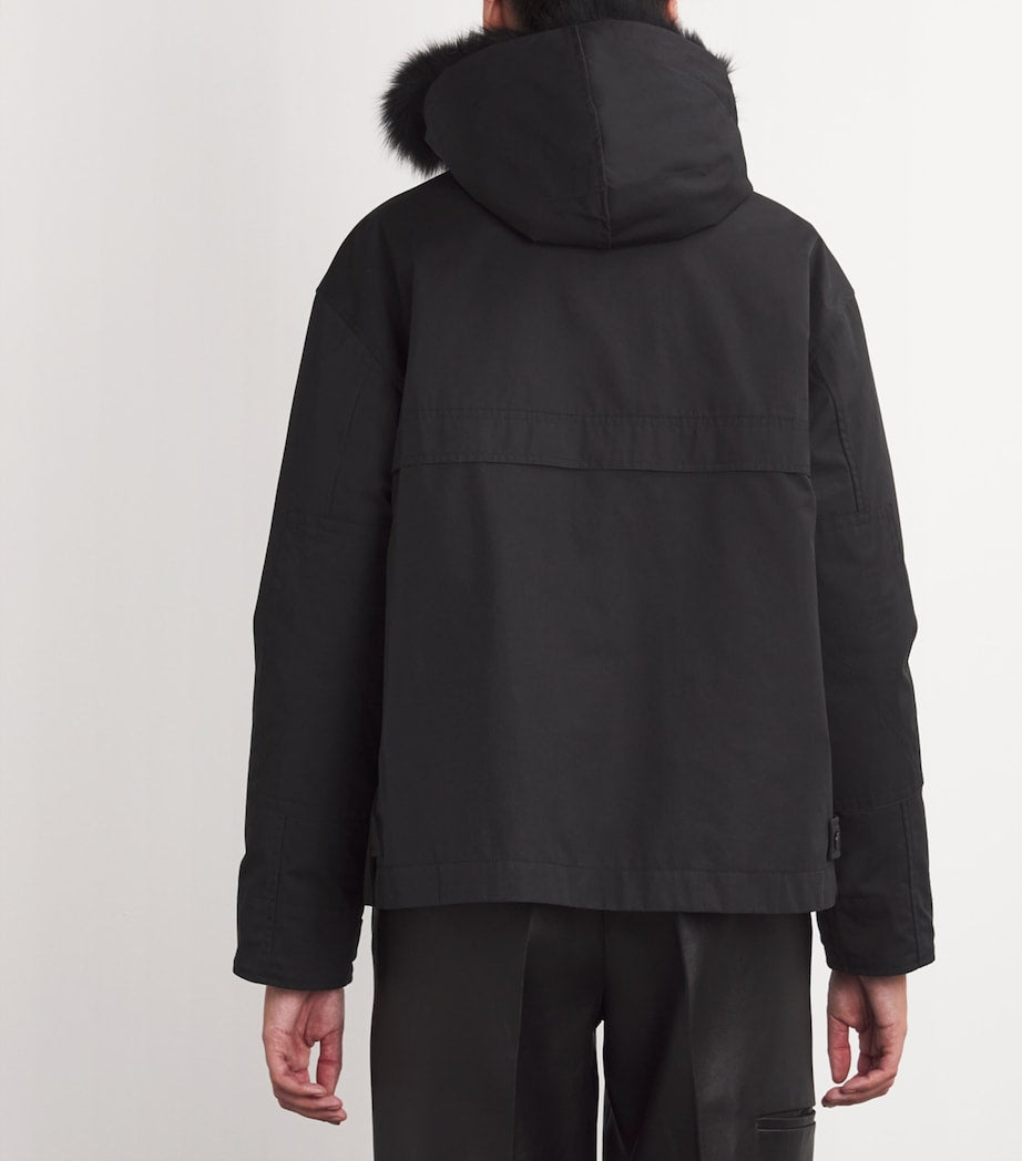 Black Rabbit Fur-Lined Parka Coat