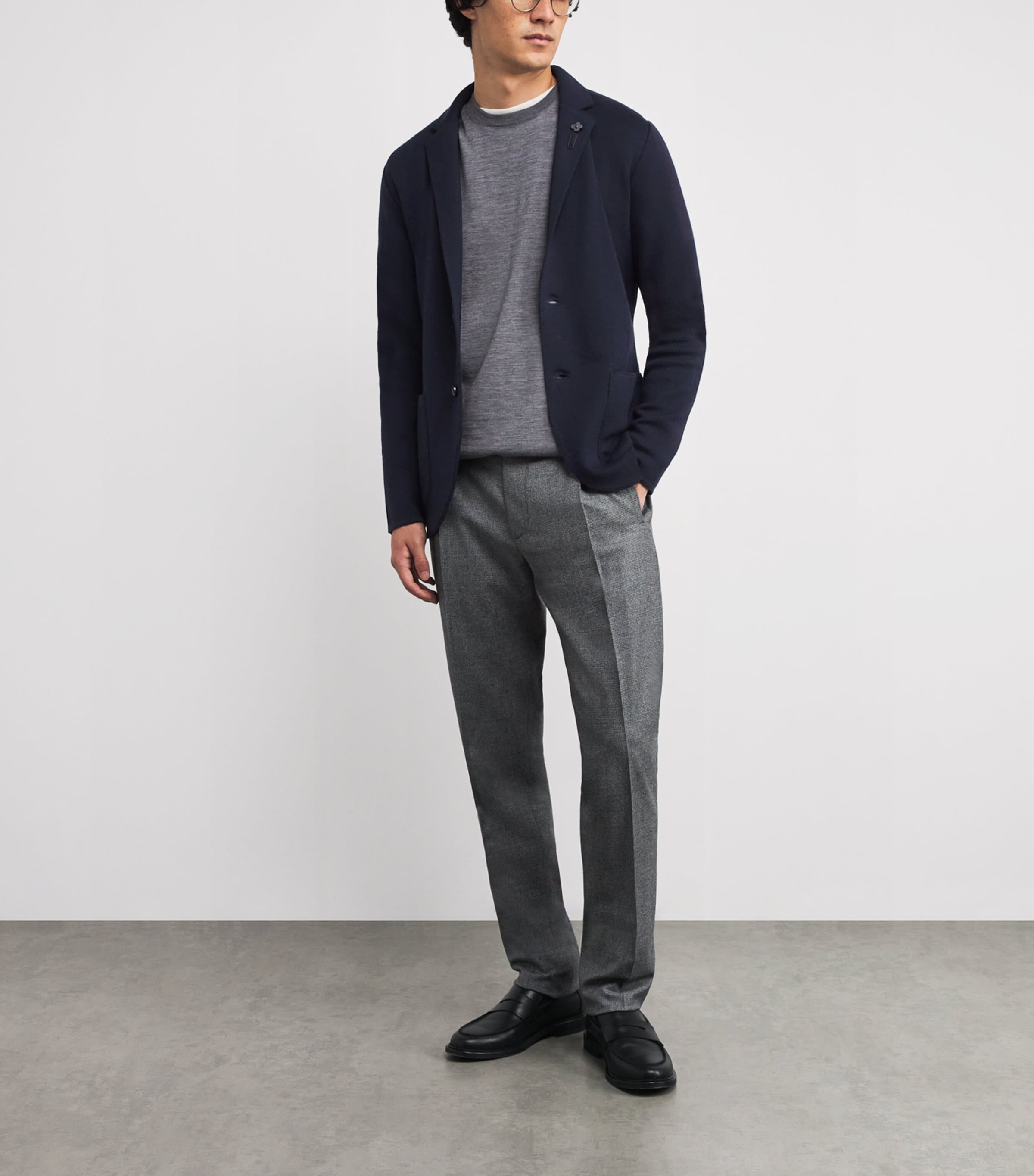 Lardini Navy Virgin Wool Knitted Blazer