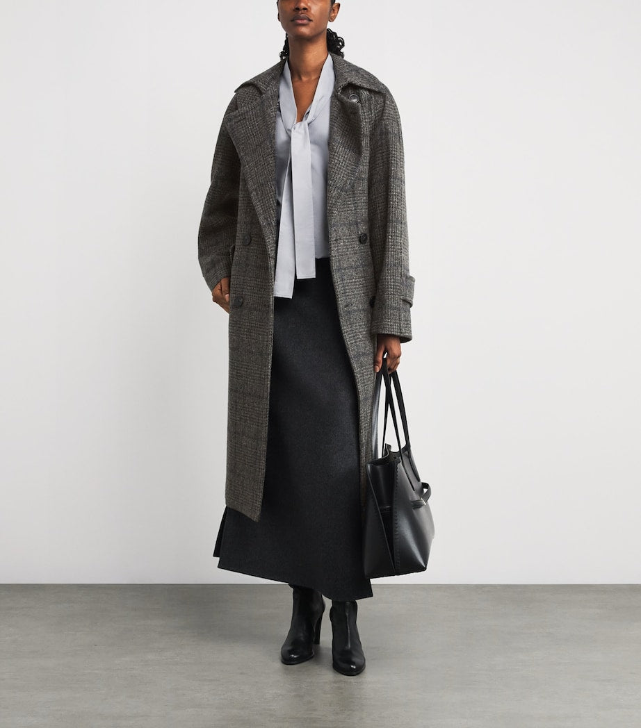 Grey Wool Tweed Prince of Wales Check Overcoat