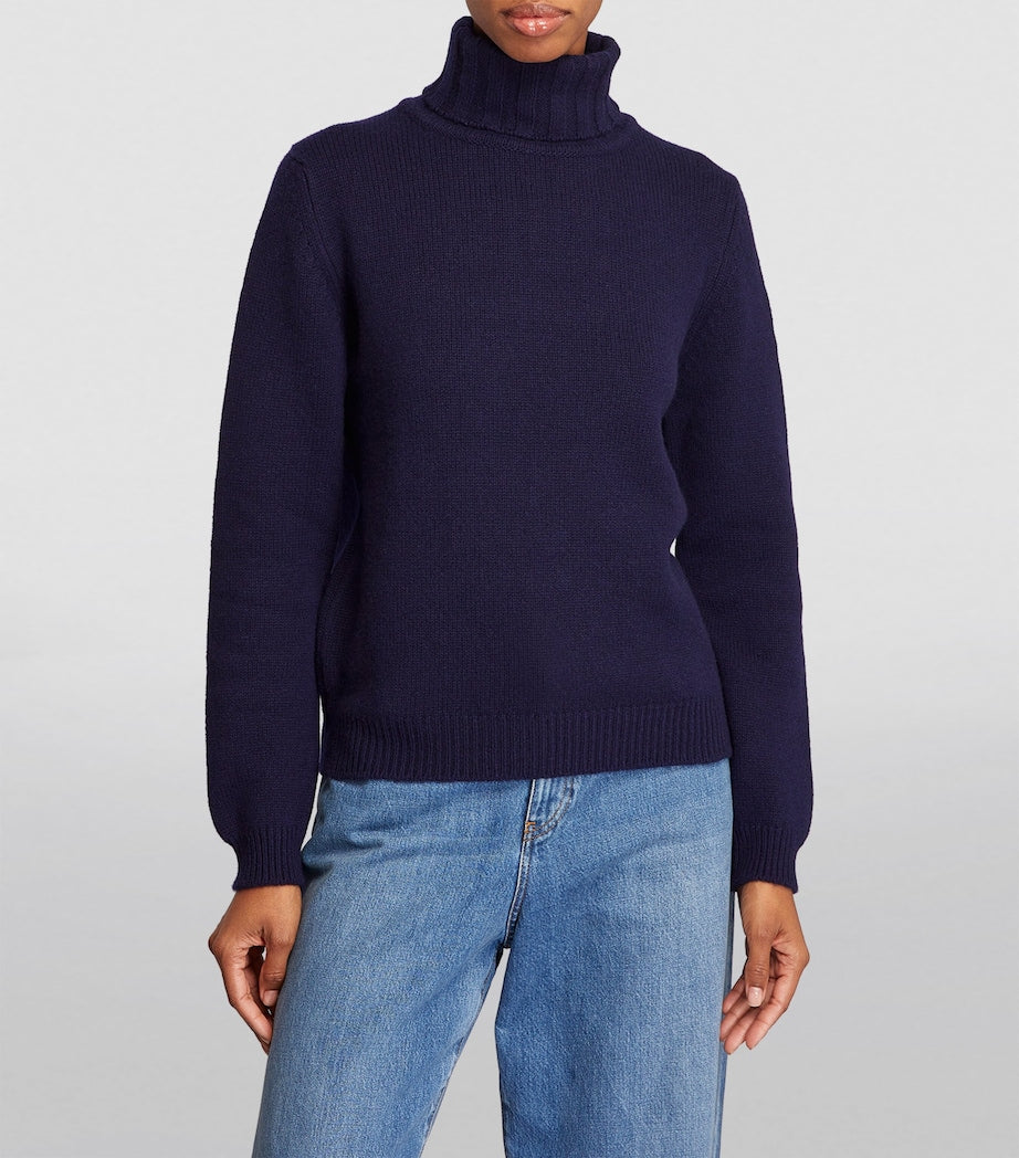 Navy Cashmere Rollneck Sweater