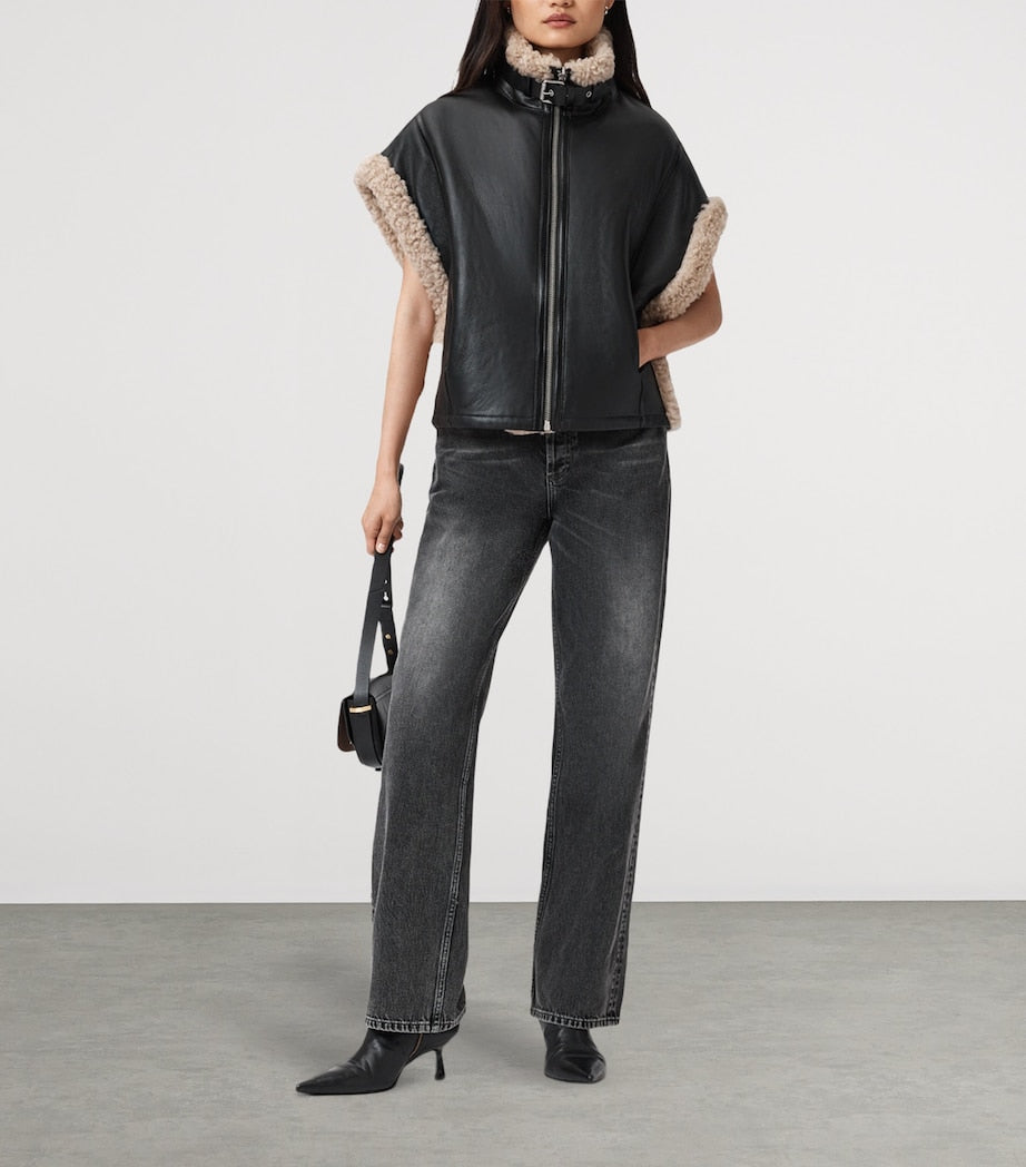 AllSaints Black Reversible Shearling Marlin Gilet