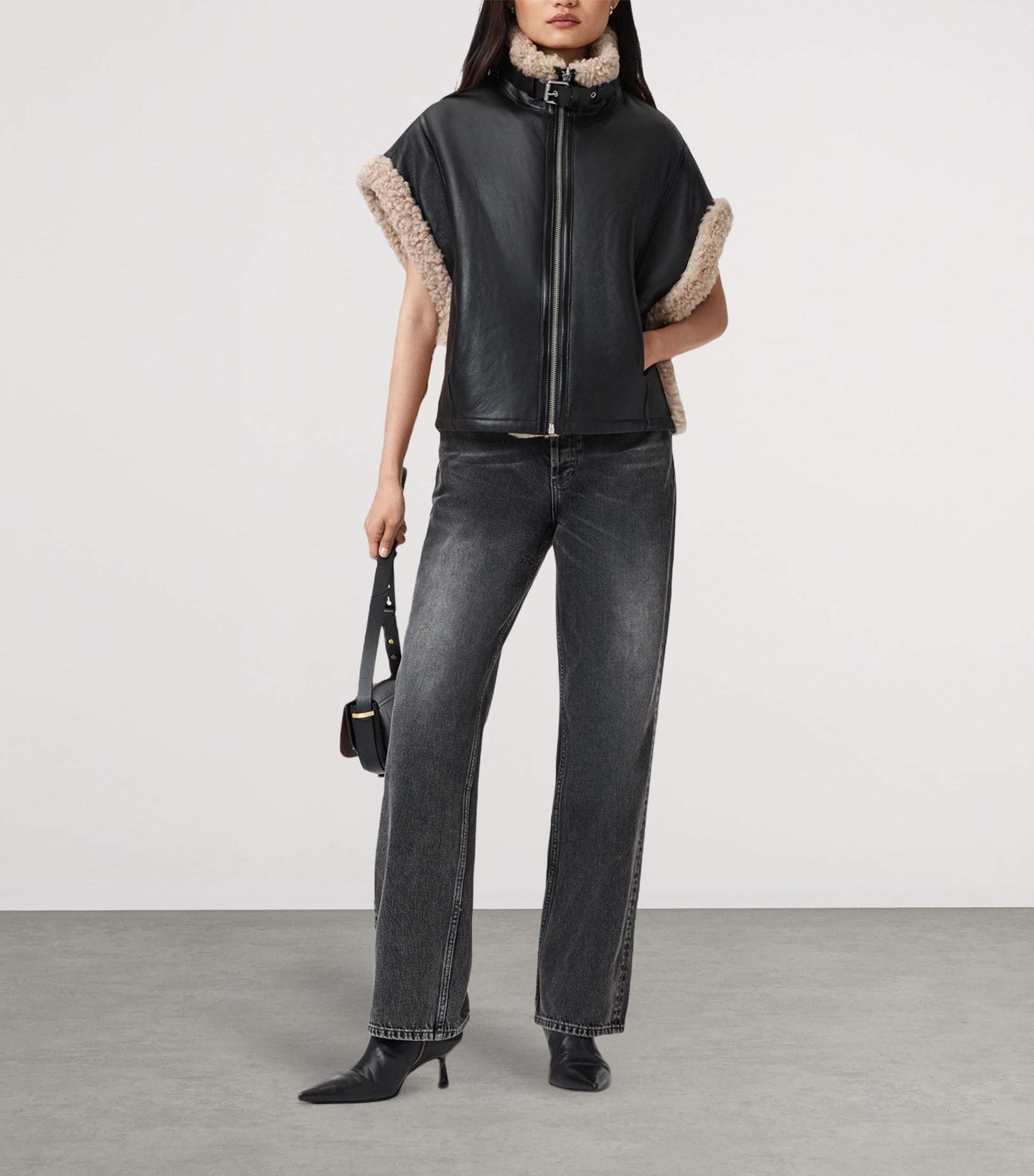 AllSaints Black Reversible Shearling Marlin Gilet