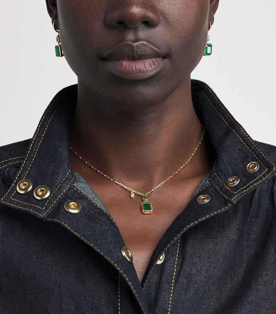 Yellow Gold, Emerald and Diamond Double Drop Necklace