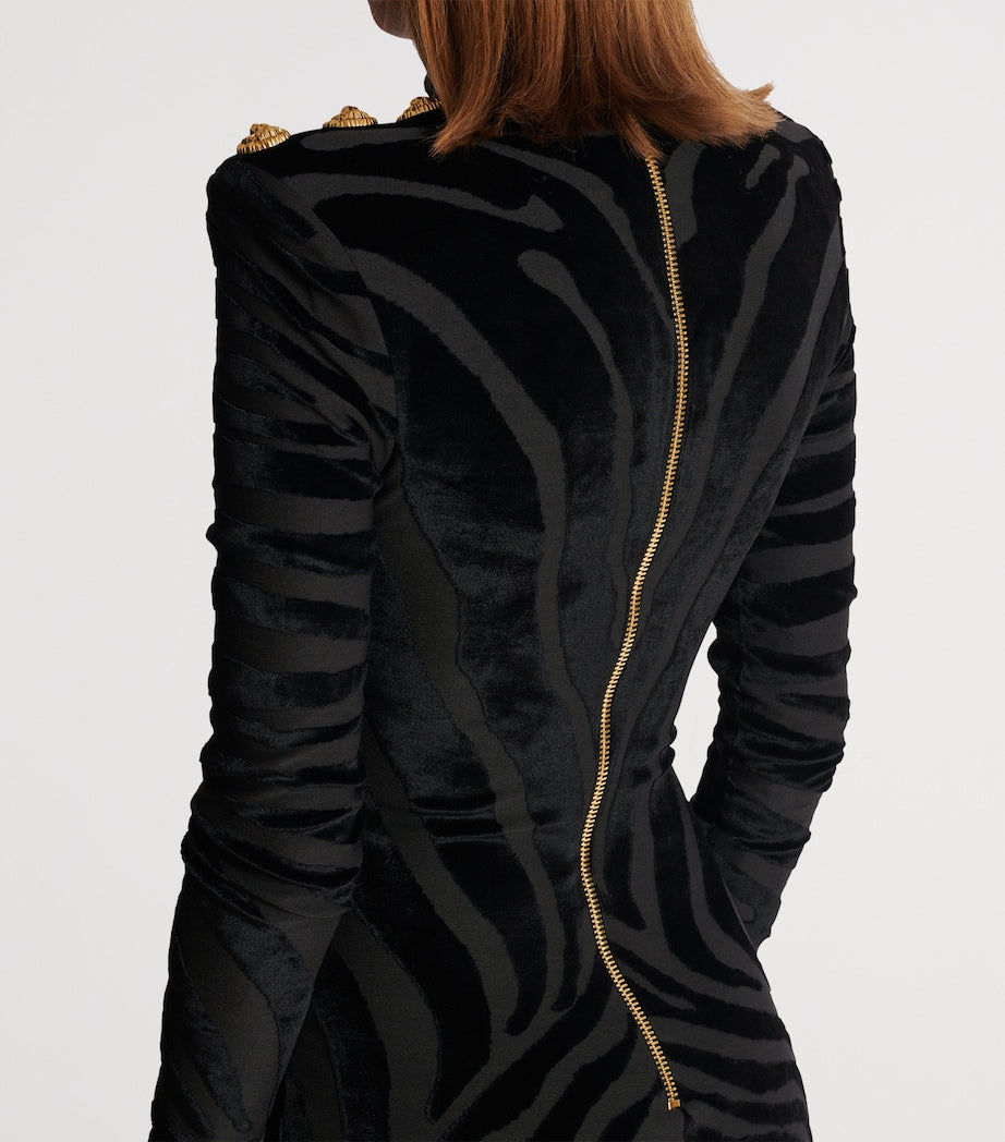 Velvet Zebra Print Mini Dress