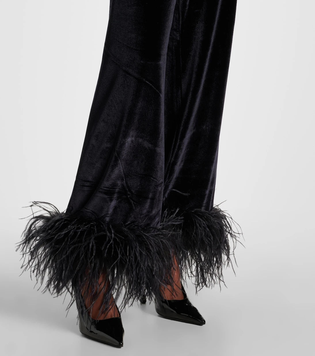 Oséree - Feather-trimmed velvet wide-leg pants