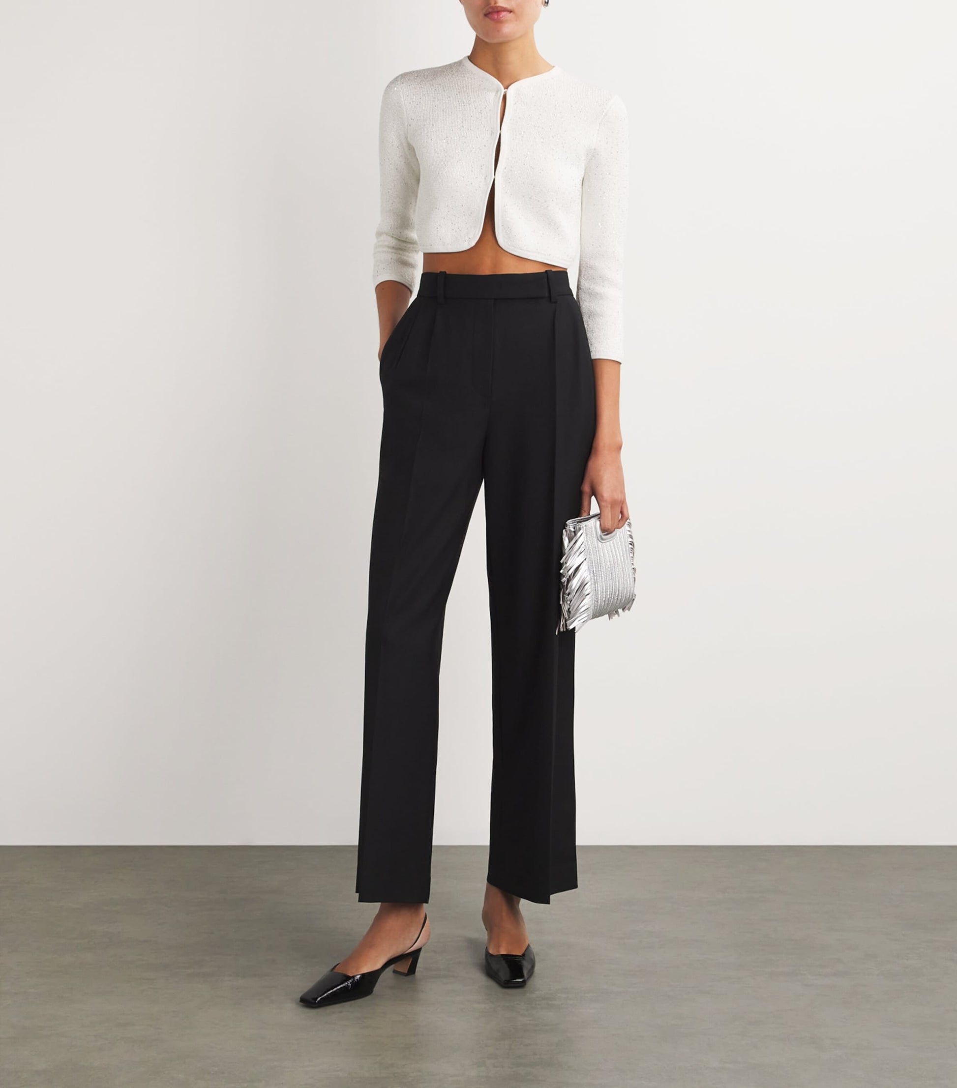 White Knitted Sequinned Cardigan