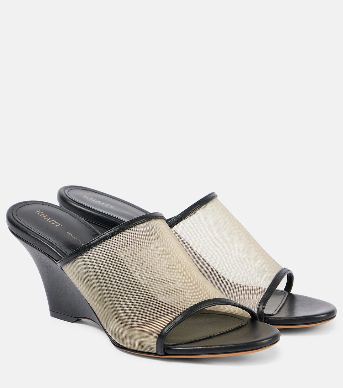 Khaite - Marion leather and mesh wedge mules
