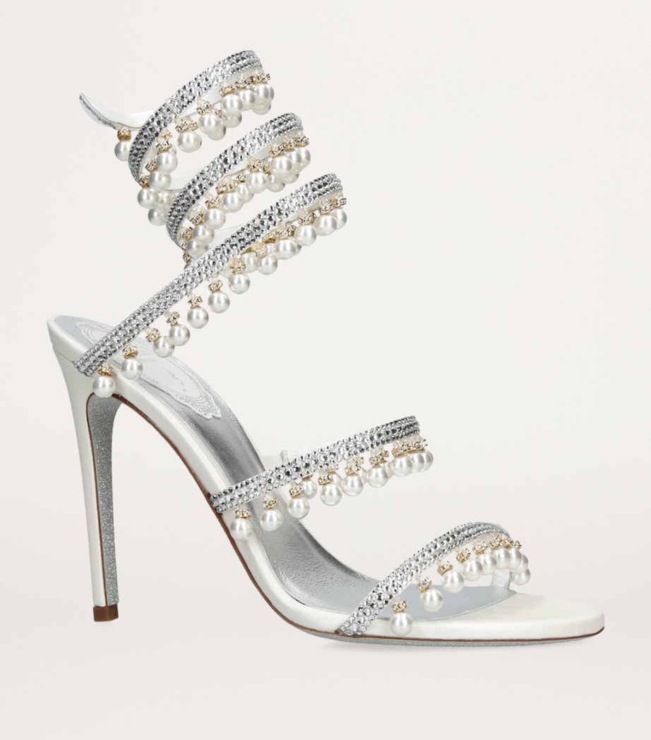 René Caovilla White Embellished Chandelier Heeled Sandals 105