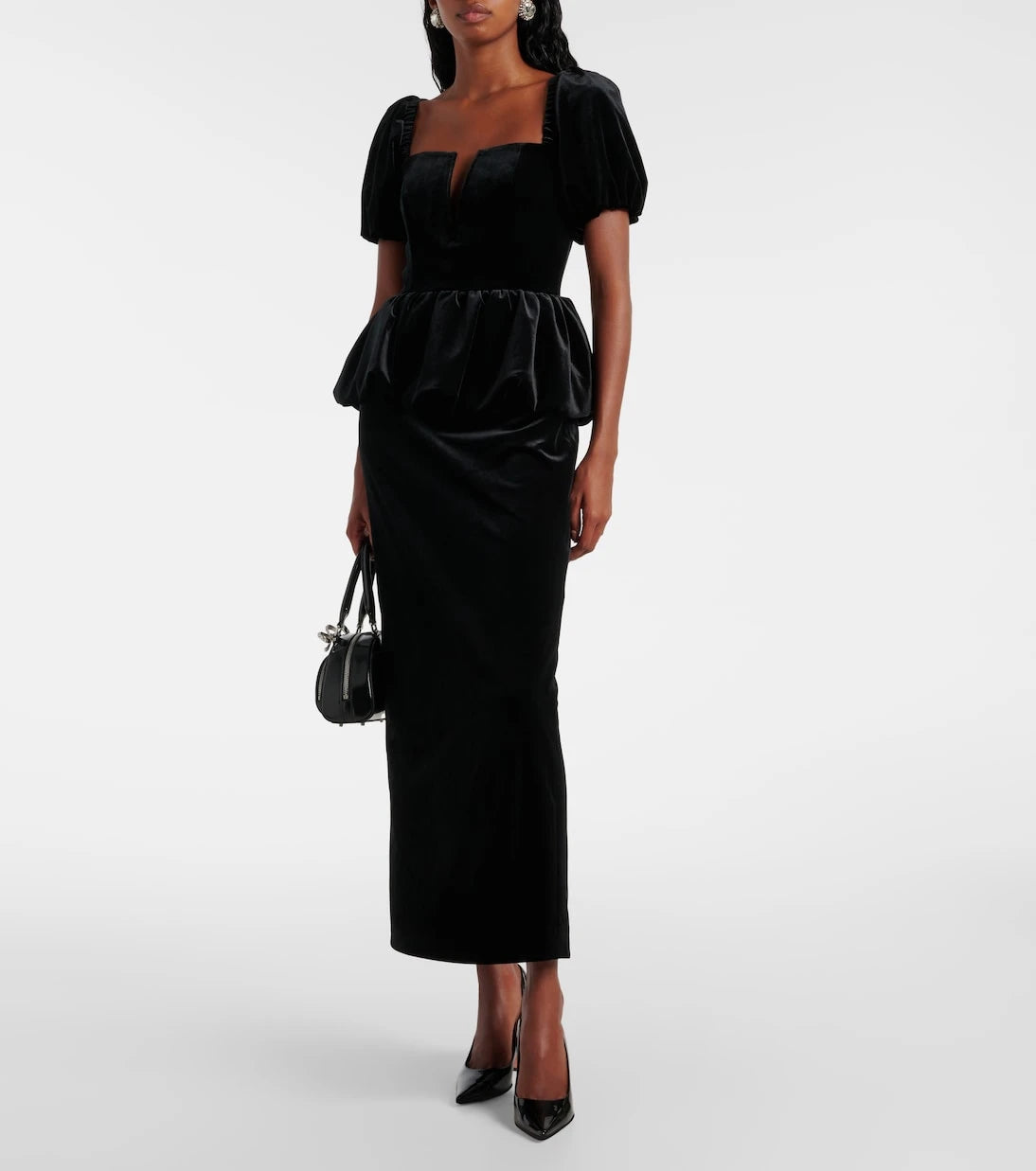 Self-Portrait - Peplum velvet midi dress