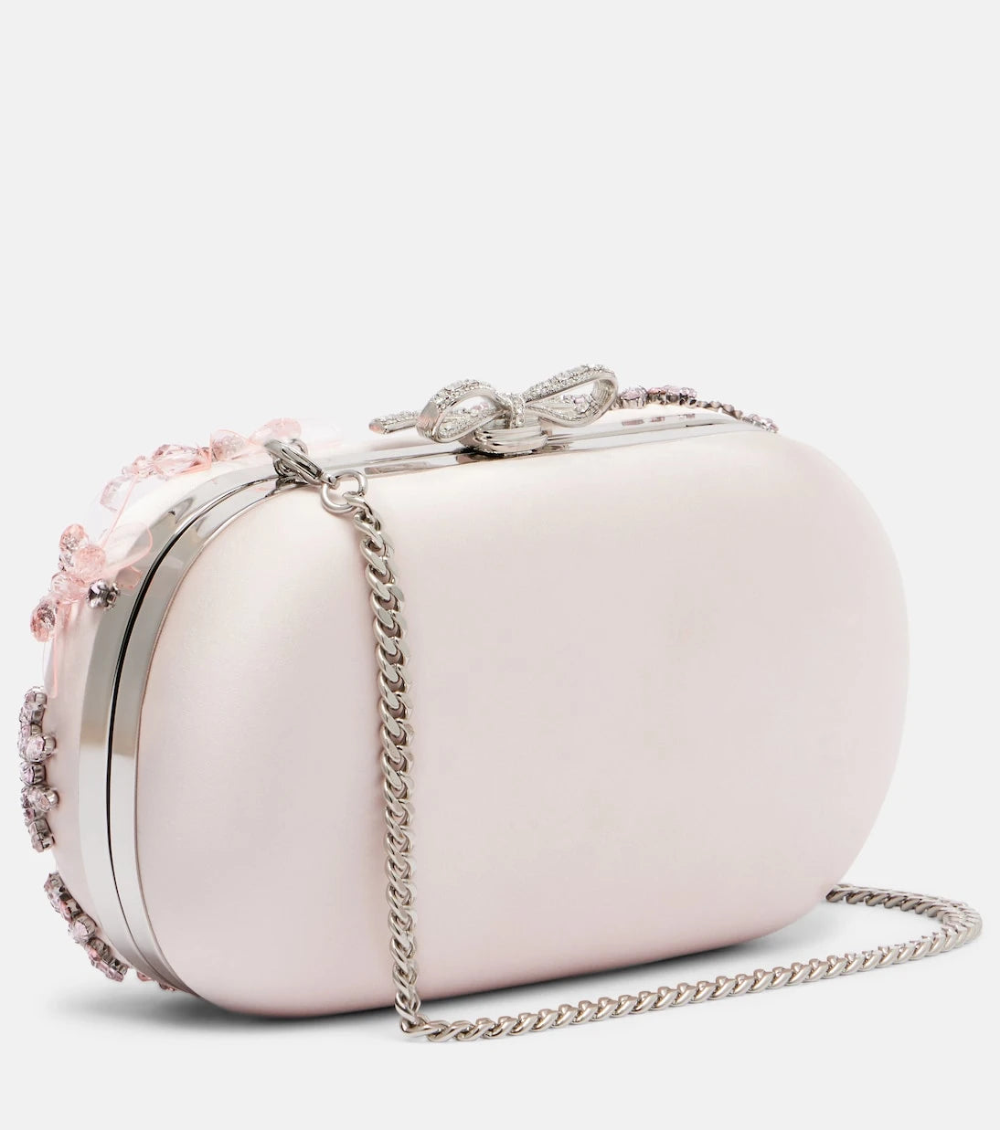 Self-Portrait - Crystal-embellished floral satin clutch